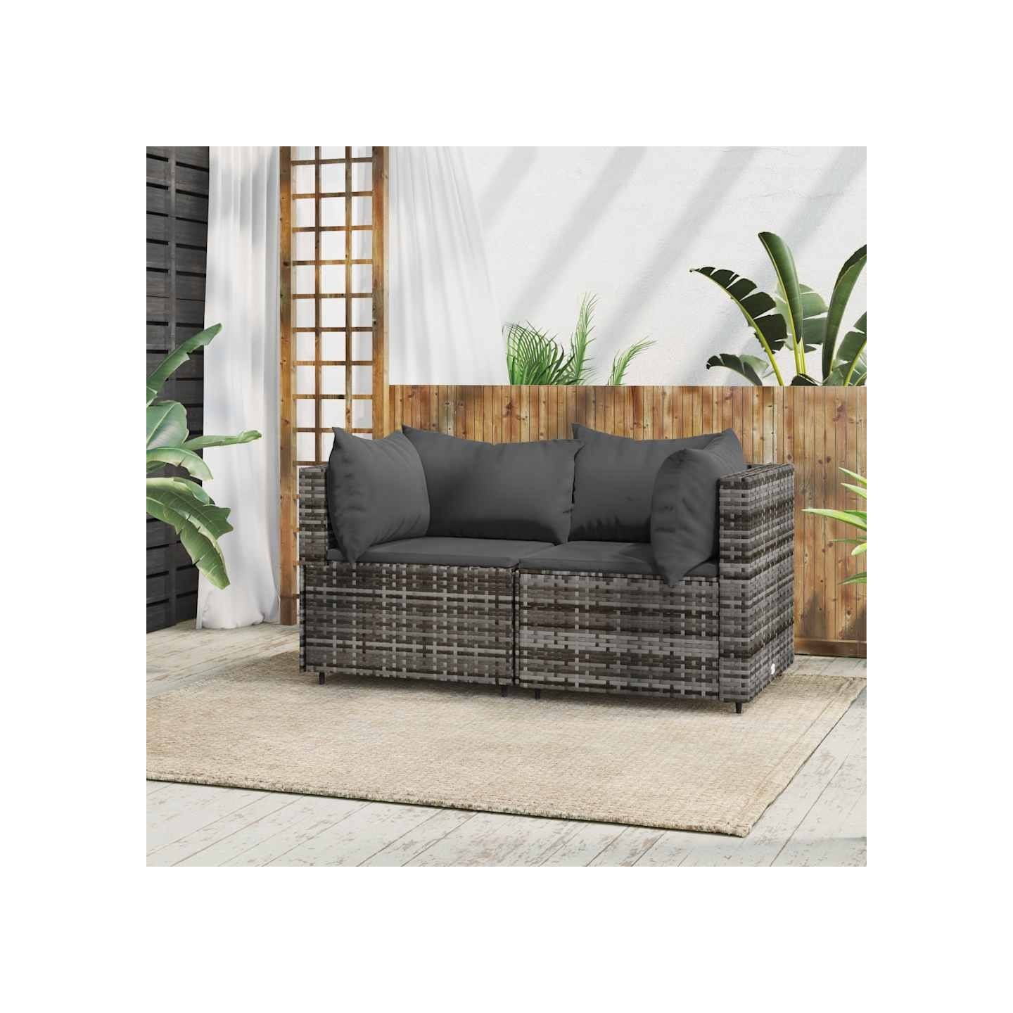 Canapés d'angle de jardin et coussins 2 pcs gris résine tressée