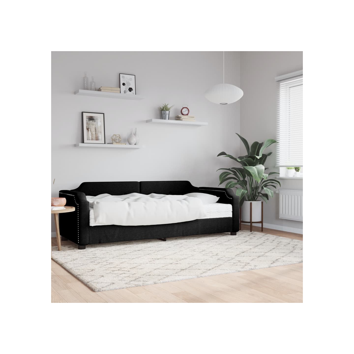 Lit de jour avec matelas noir 90x190 cm tissu