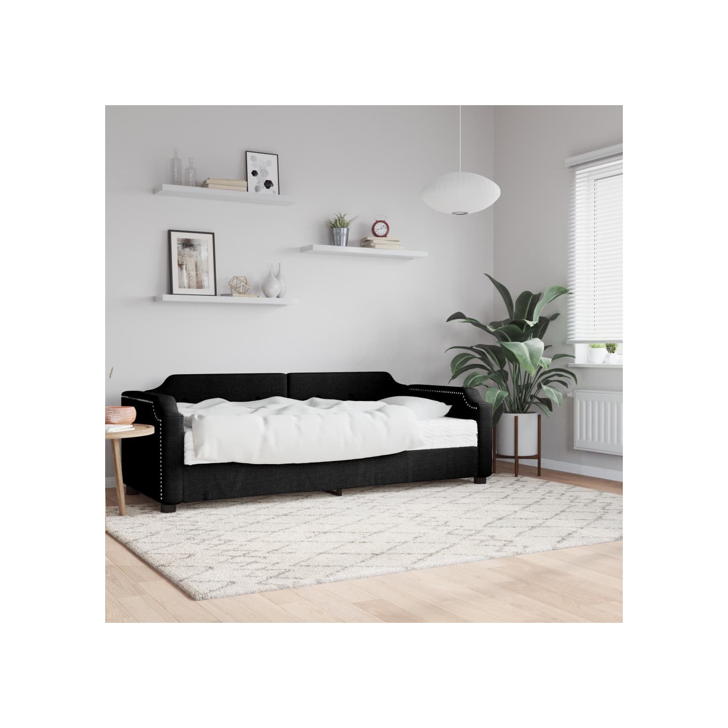 Lit de jour avec matelas noir 100x200 cm tissu