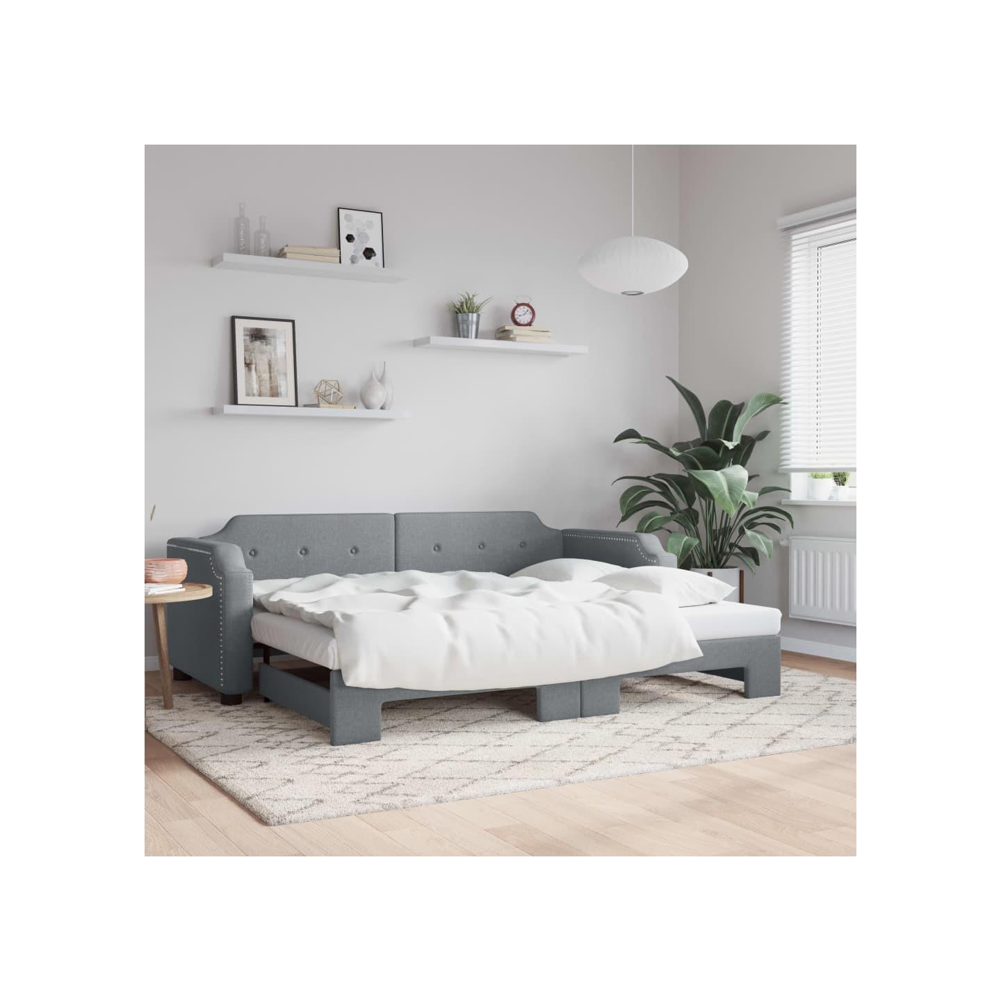 Lit de jour avec gigogne sans matelas gris clair 100x200 cm