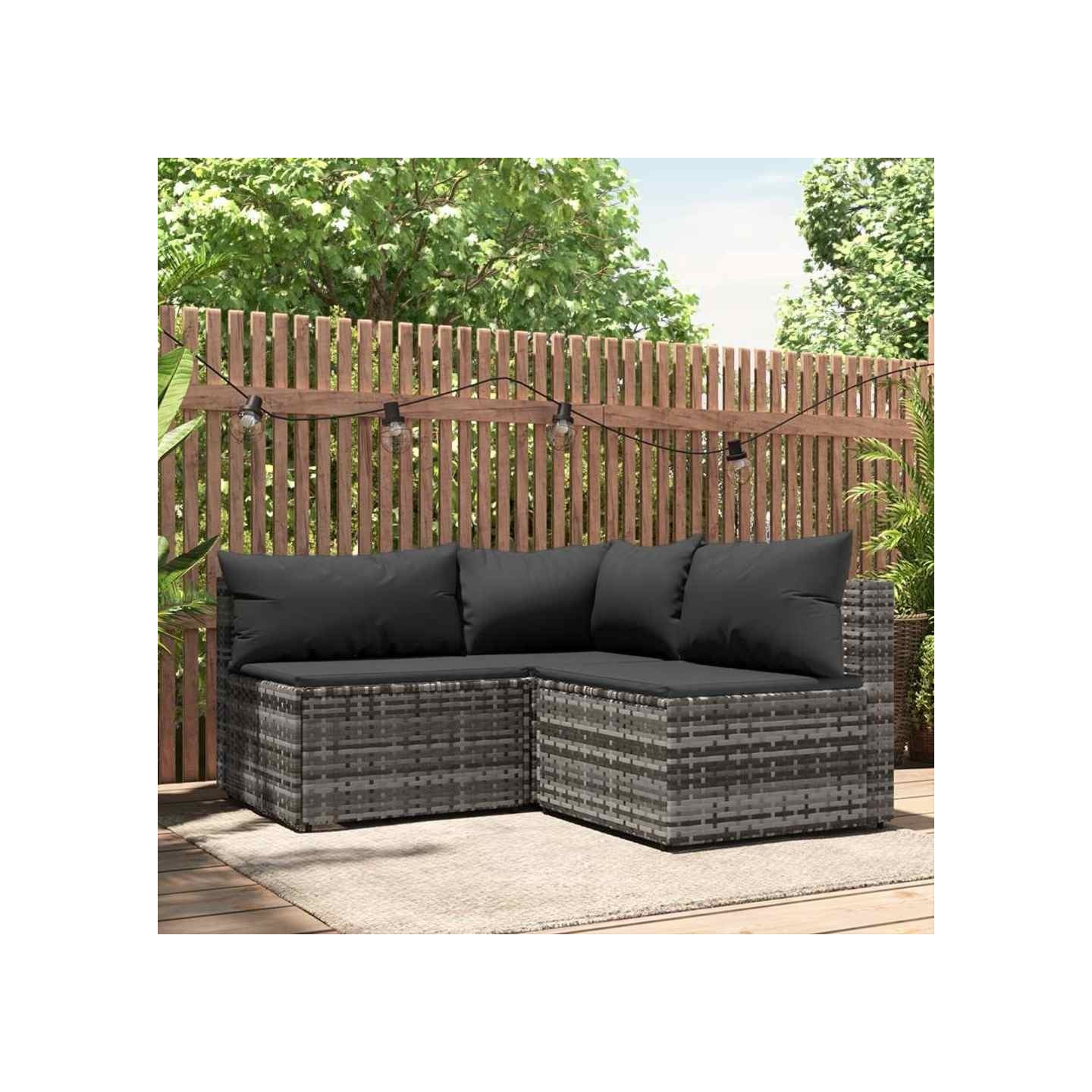 Salon de jardin 3 pcs avec coussins Gris Résine tressée