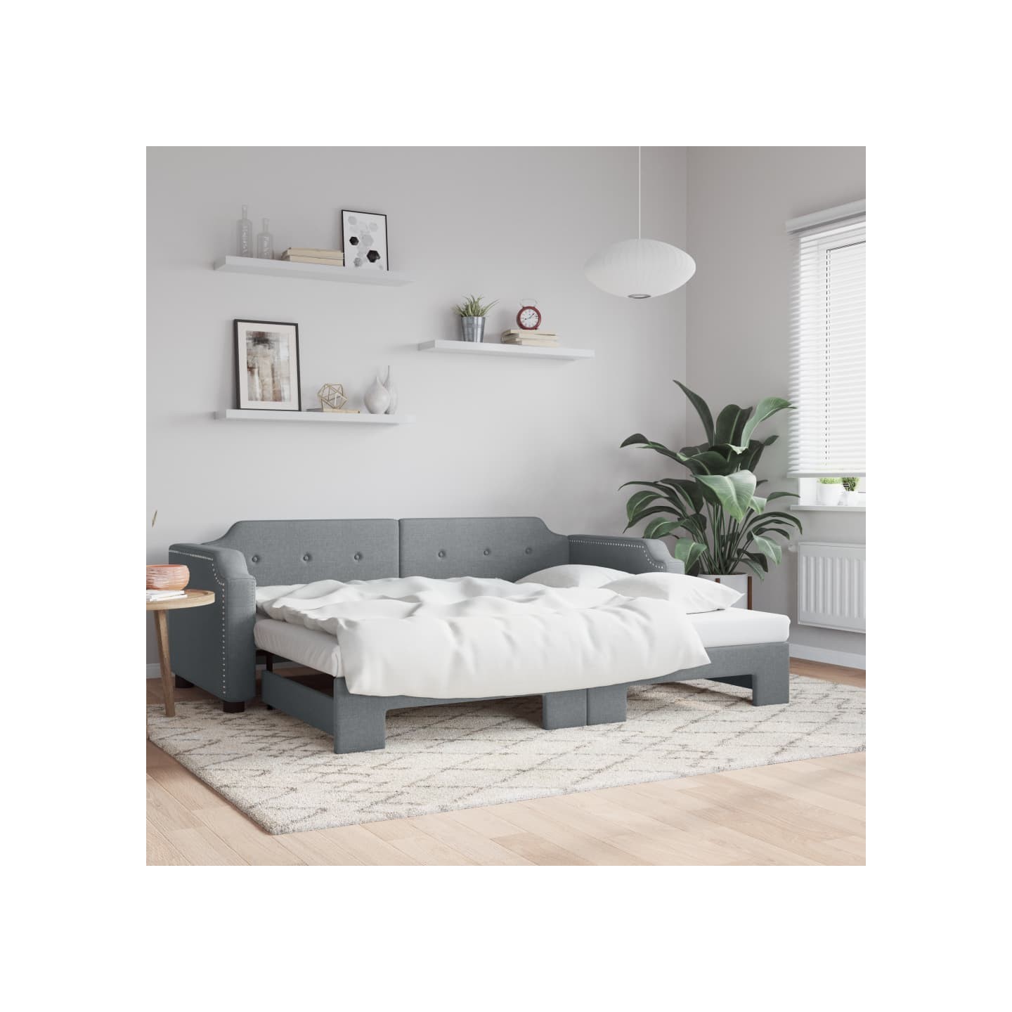 Lit de jour avec lit gigogne gris clair 90x190 cm tissu