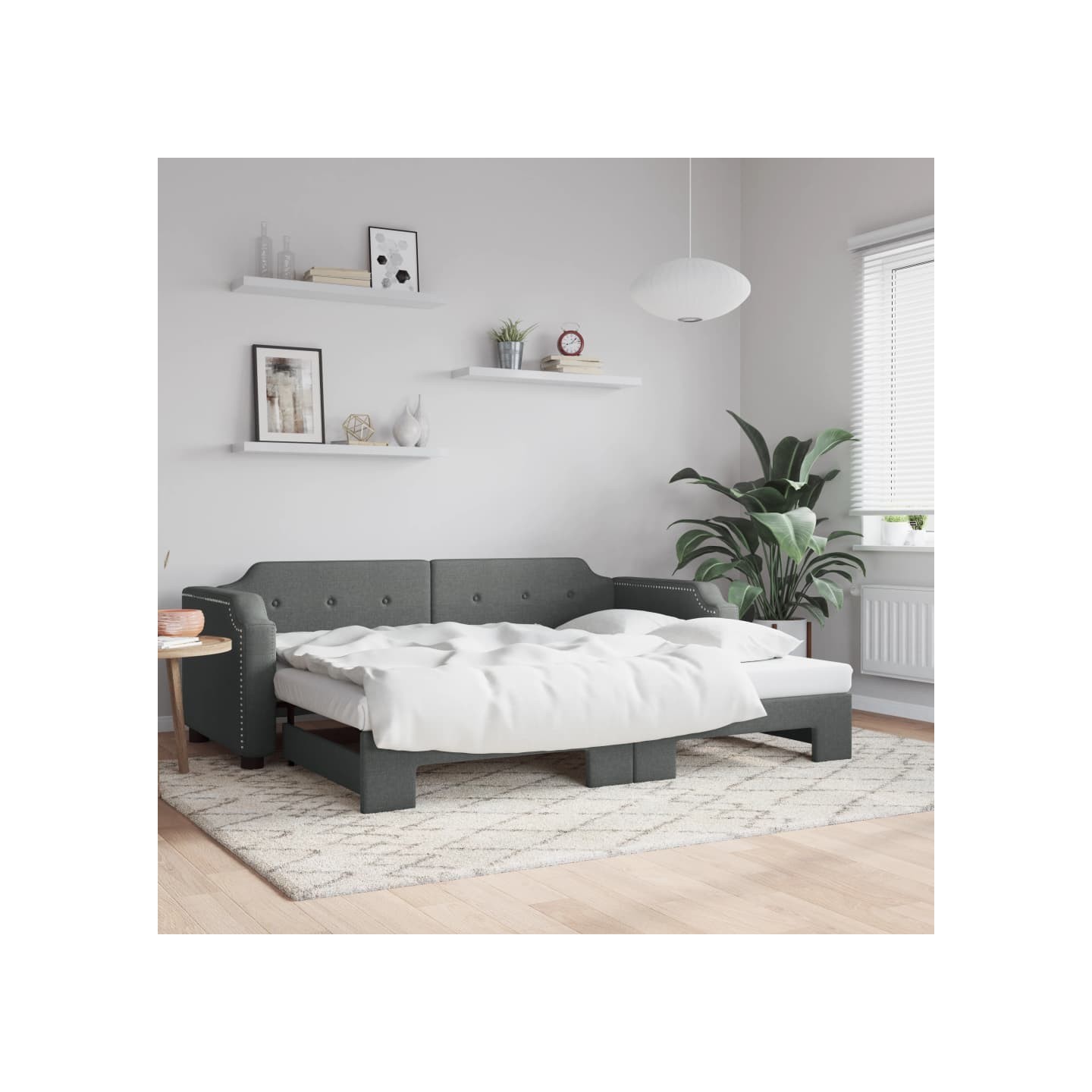 Lit de jour avec gigogne sans matelas gris foncé 100x200 cm