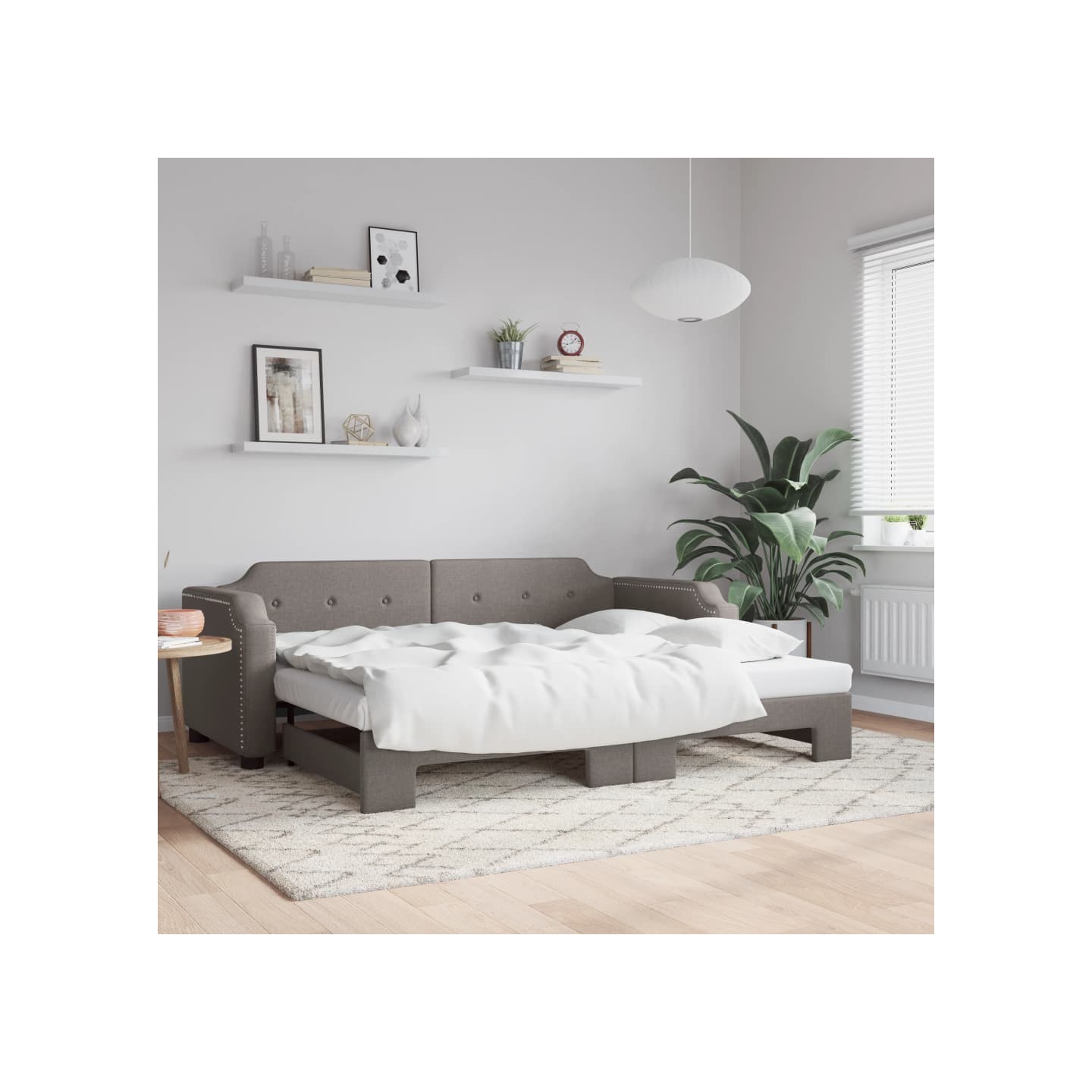 Lit de jour avec gigogne sans matelas taupe 90x200 cm