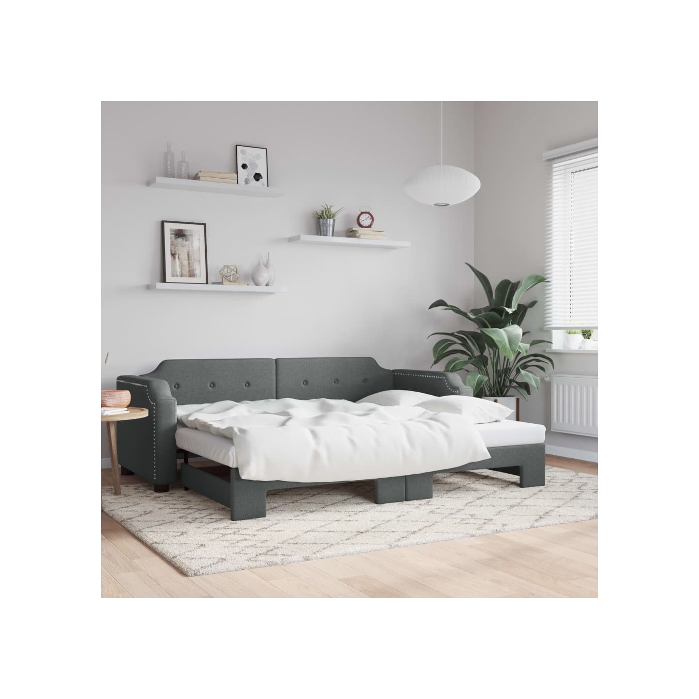 Lit de jour avec gigogne sans matelas gris foncé 90x190 cm