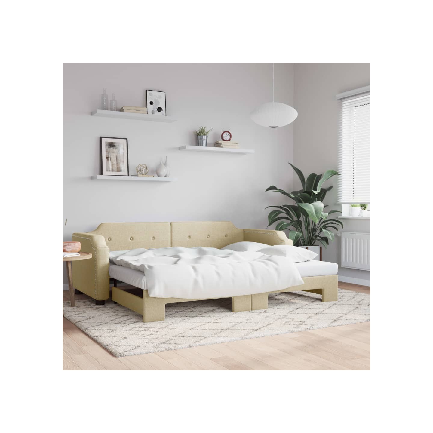 Lit de jour avec gigogne sans matelas crème 90x200 cm