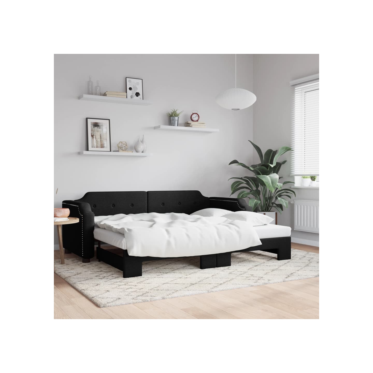 Lit de jour avec lit gigogne noir 90x190 cm tissu
