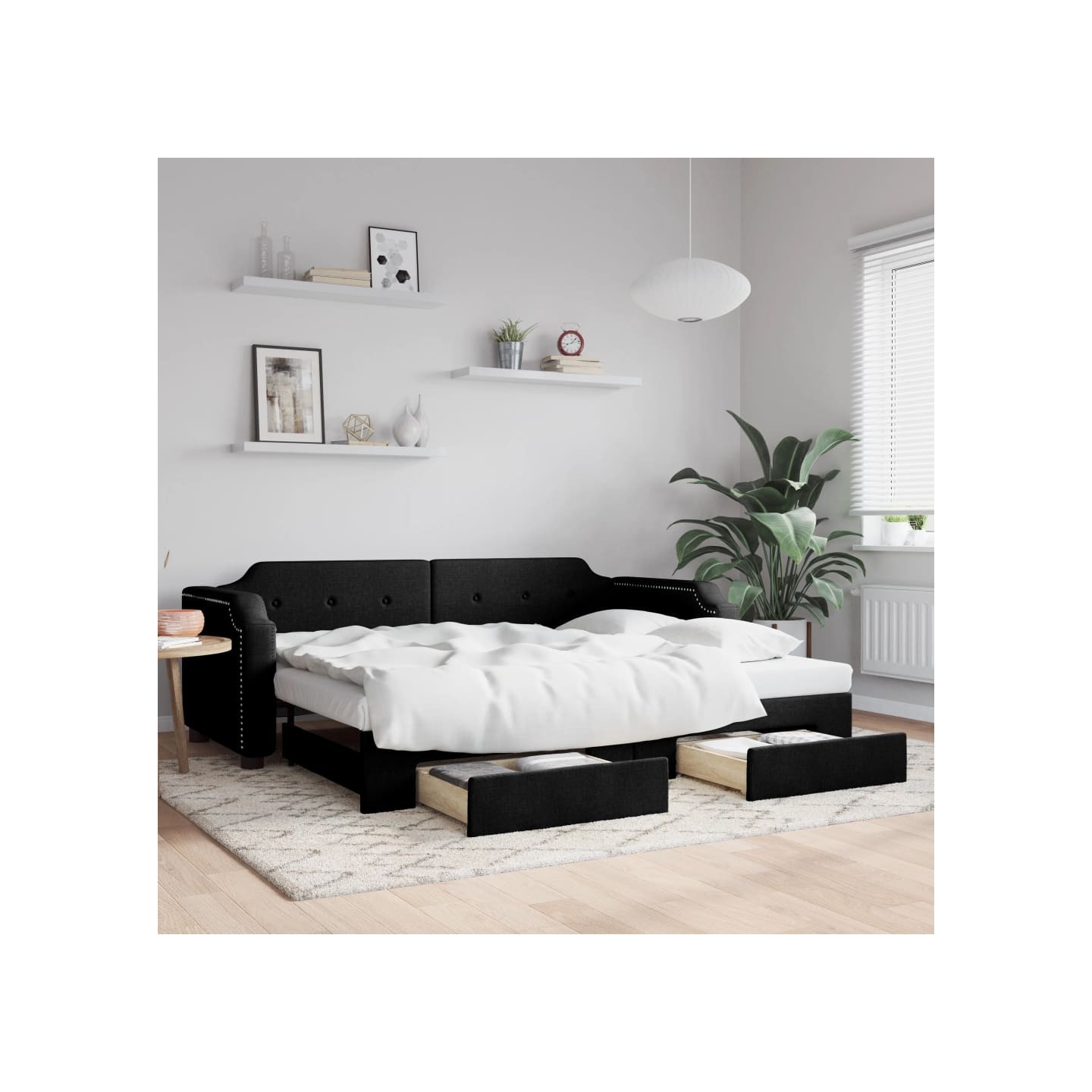 Lit de jour avec gigogne et tiroirs sans matelas noir 90x200 cm