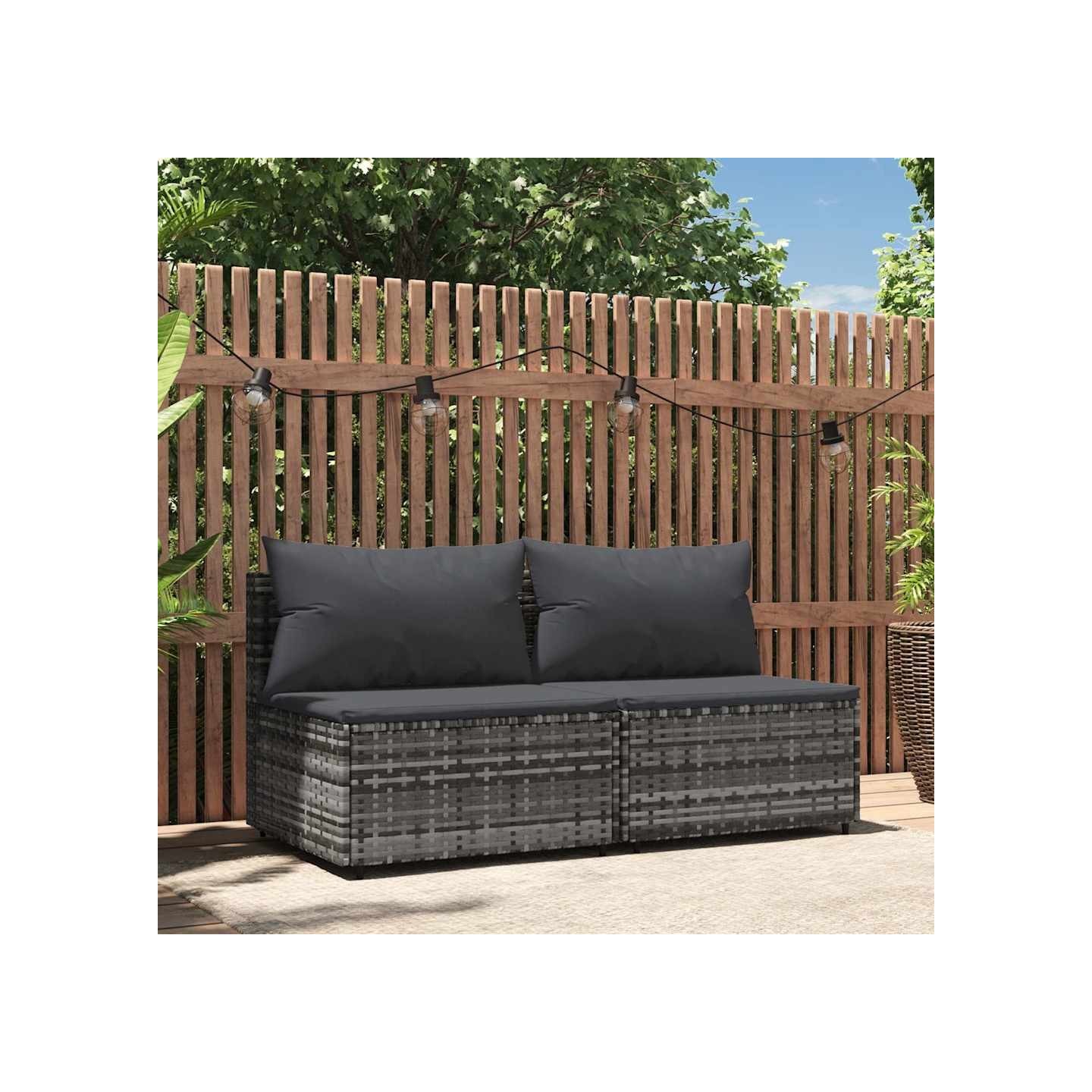 Canapés centraux de jardin et coussins 2pcs Gris Résine tressée