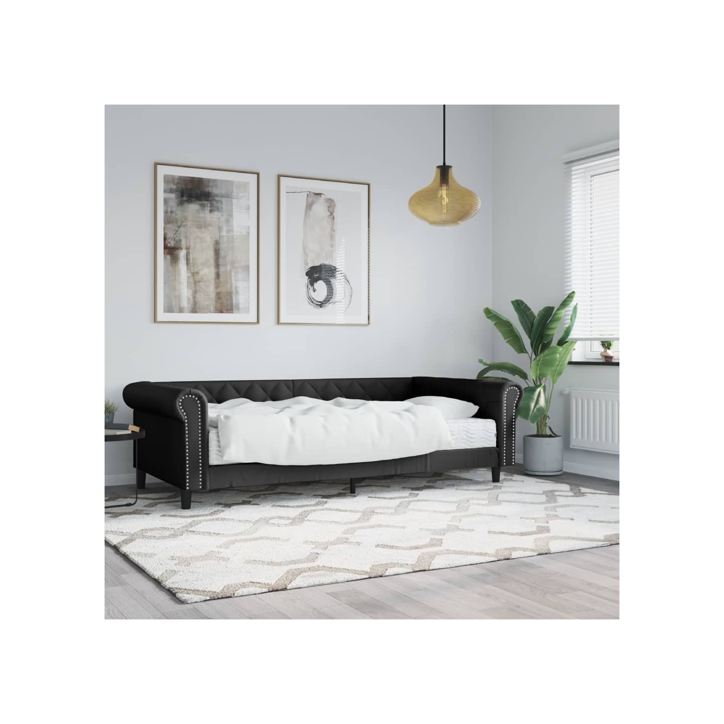 Lit de jour avec matelas noir 90x200 cm similicuir