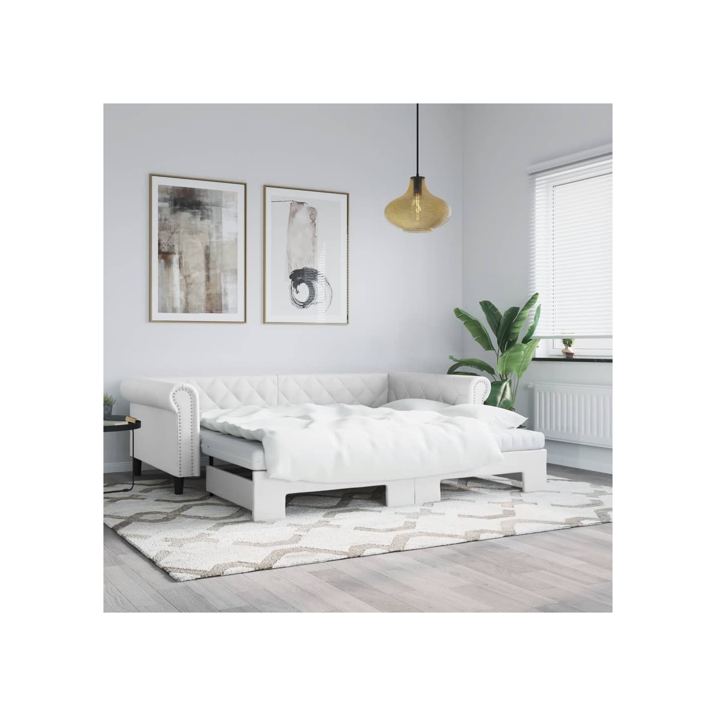 Lit de jour et lit gigogne et matelas blanc 90x200cm similicuir