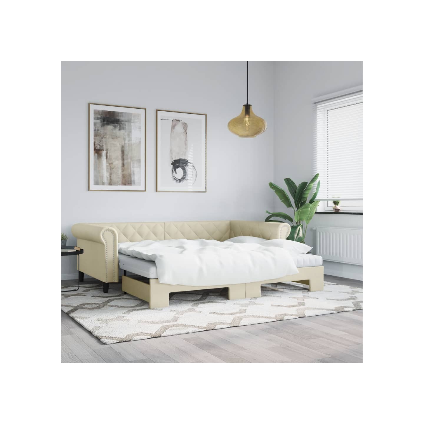 Lit de jour avec gigogne sans matelas crème 90x200 cm