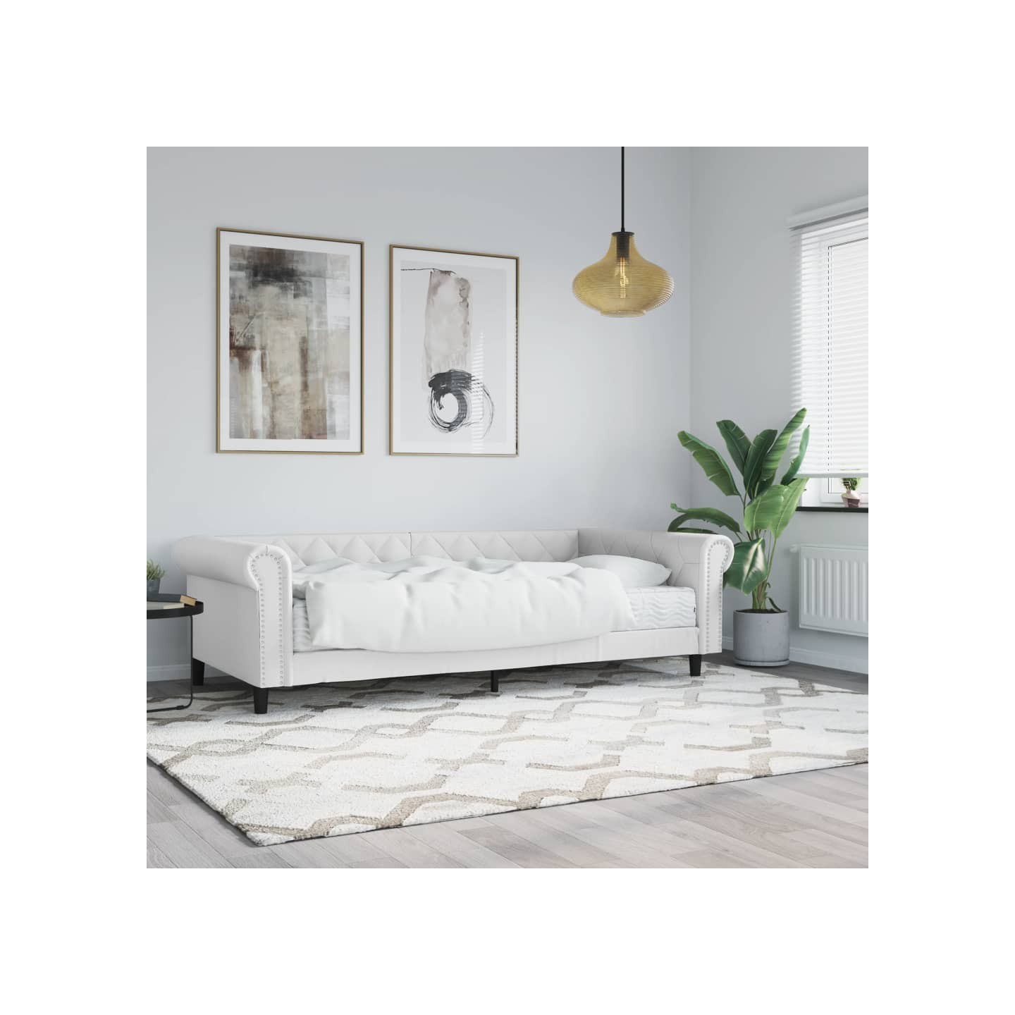 Lit de jour avec matelas blanc 90x200 cm similicuir