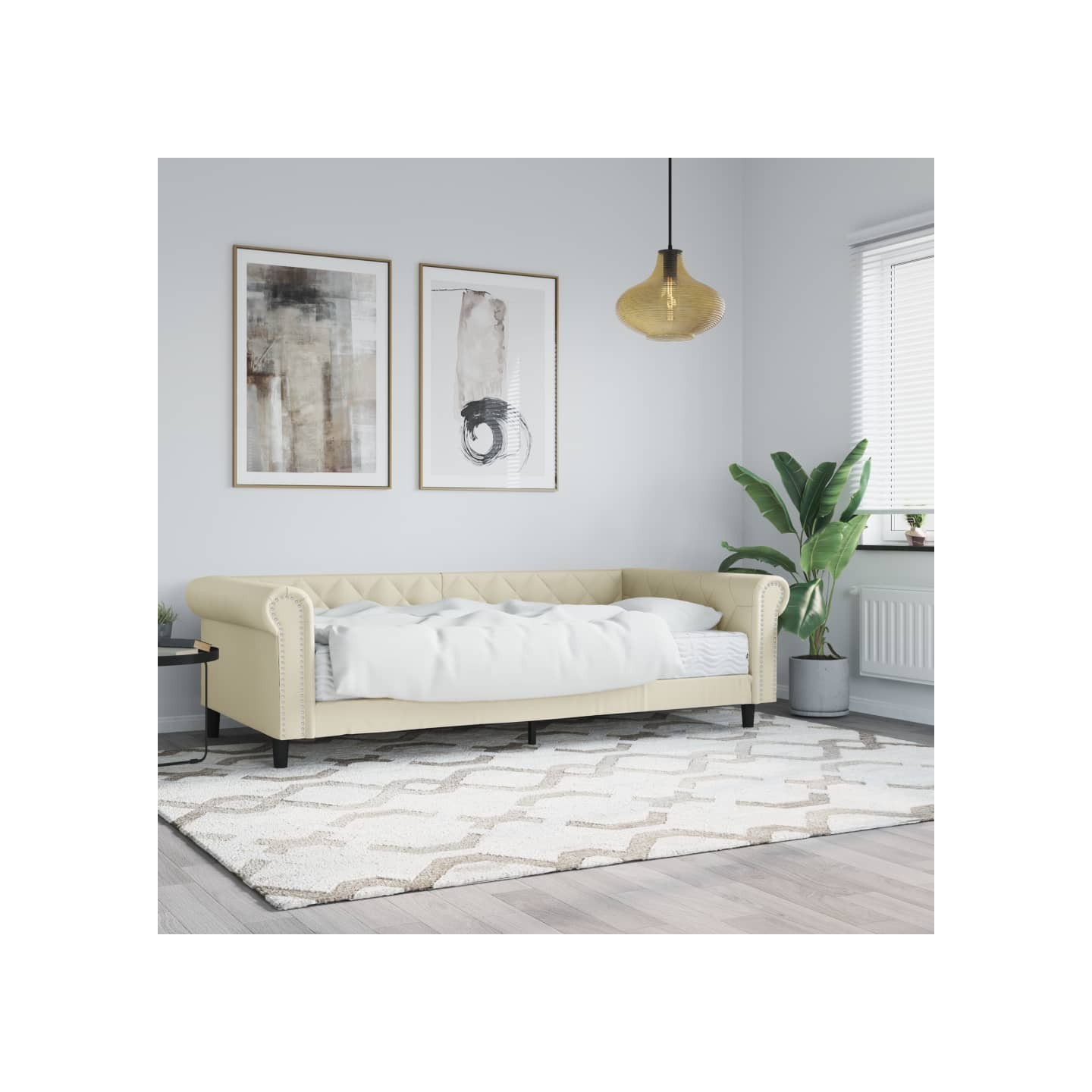 Lit de jour avec matelas crème 90x200 cm similicuir