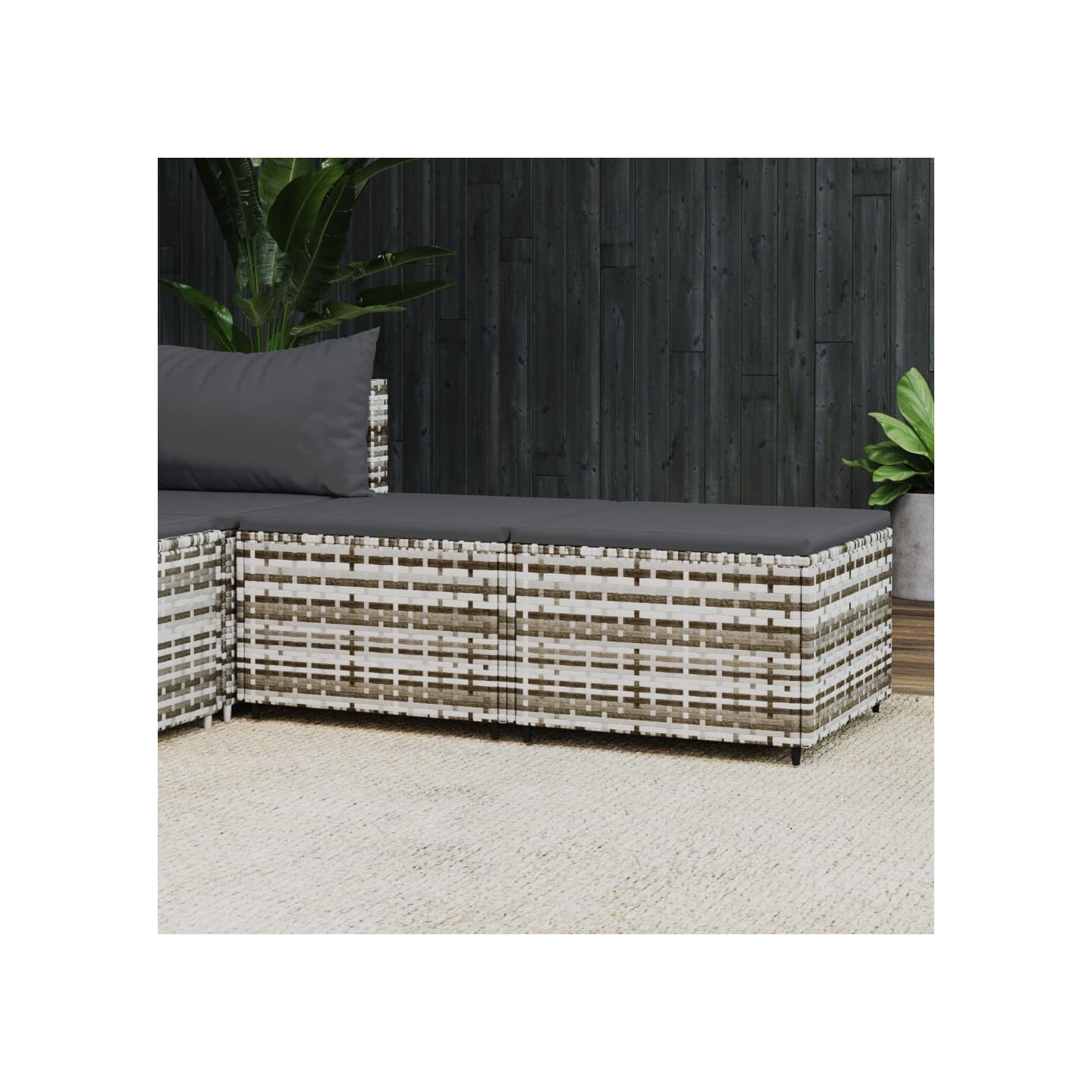 Repose-pieds de jardin et coussins lot de 2 gris résine tressée