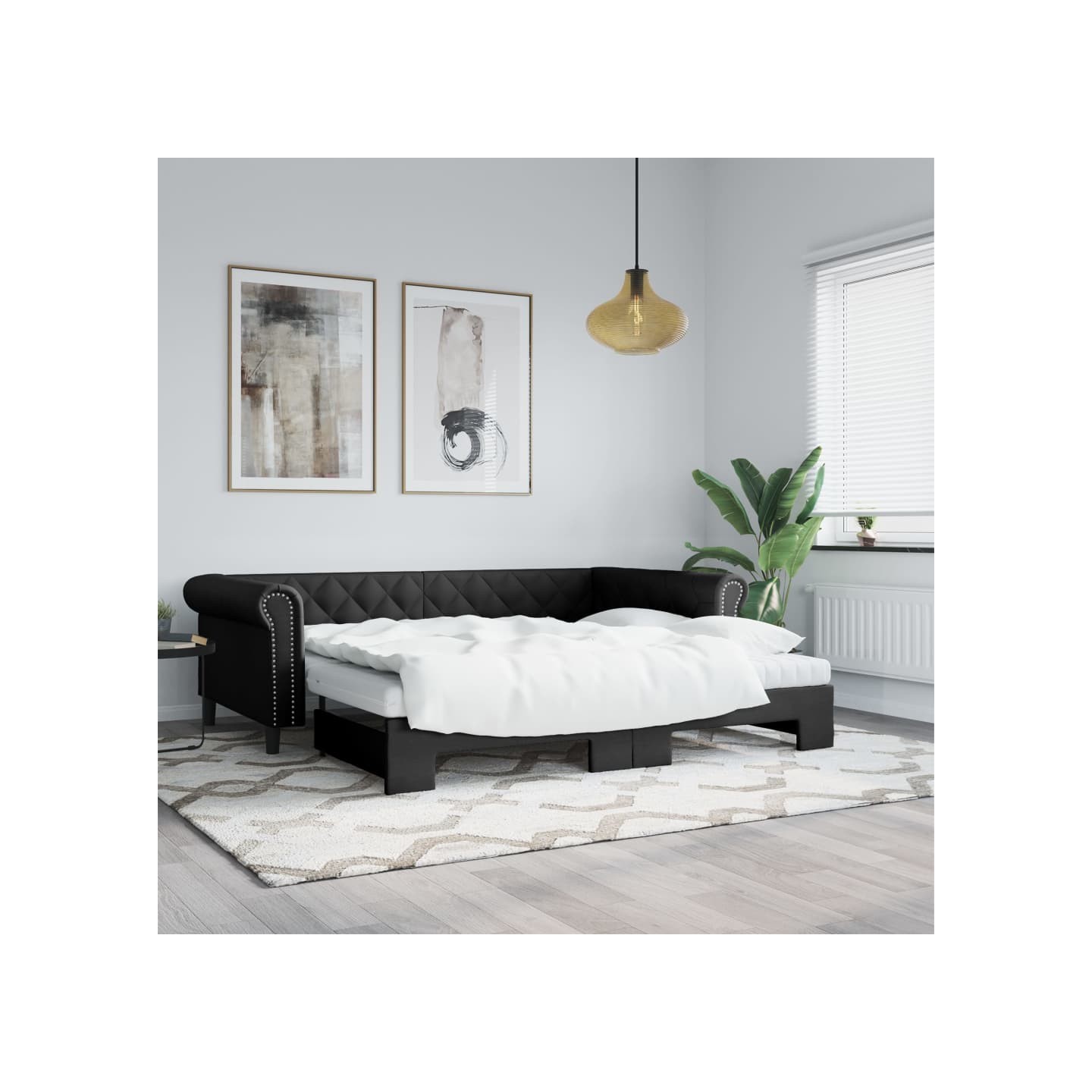 Lit de jour avec gigogne et matelas noir 90x200 cm similicuir