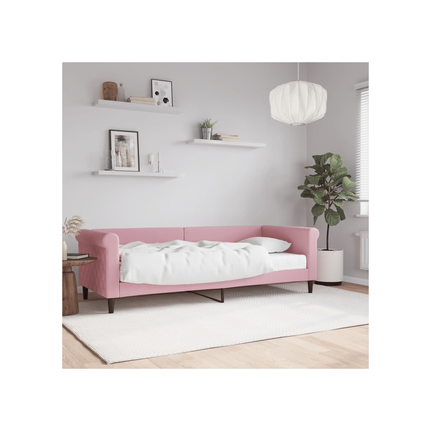 Lit de jour avec matelas rose 80x200 cm velours