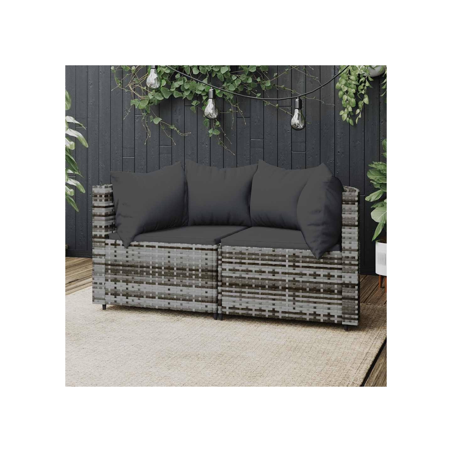 Canapés d'angle de jardin et coussins 2 pcs gris résine tressée