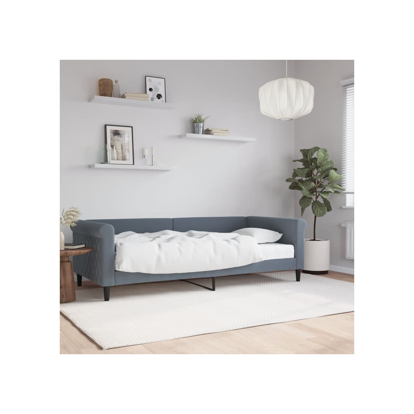 Lit de jour avec matelas gris foncé 90x200 cm velours