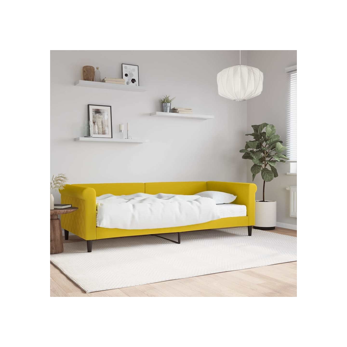 Lit de jour avec matelas jaune 90x200 cm velours