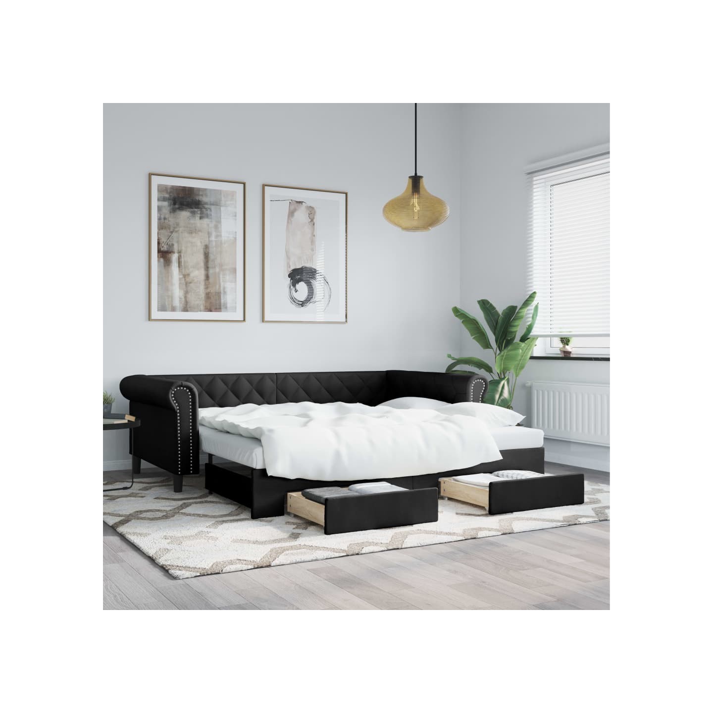 Lit de jour avec gigogne et tiroirs sans matelas noir 90x200 cm
