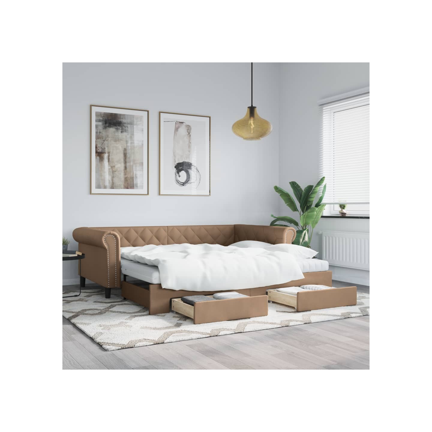 Lit de jour avec lit gigogne et tiroirs cappuccino 90x200 cm