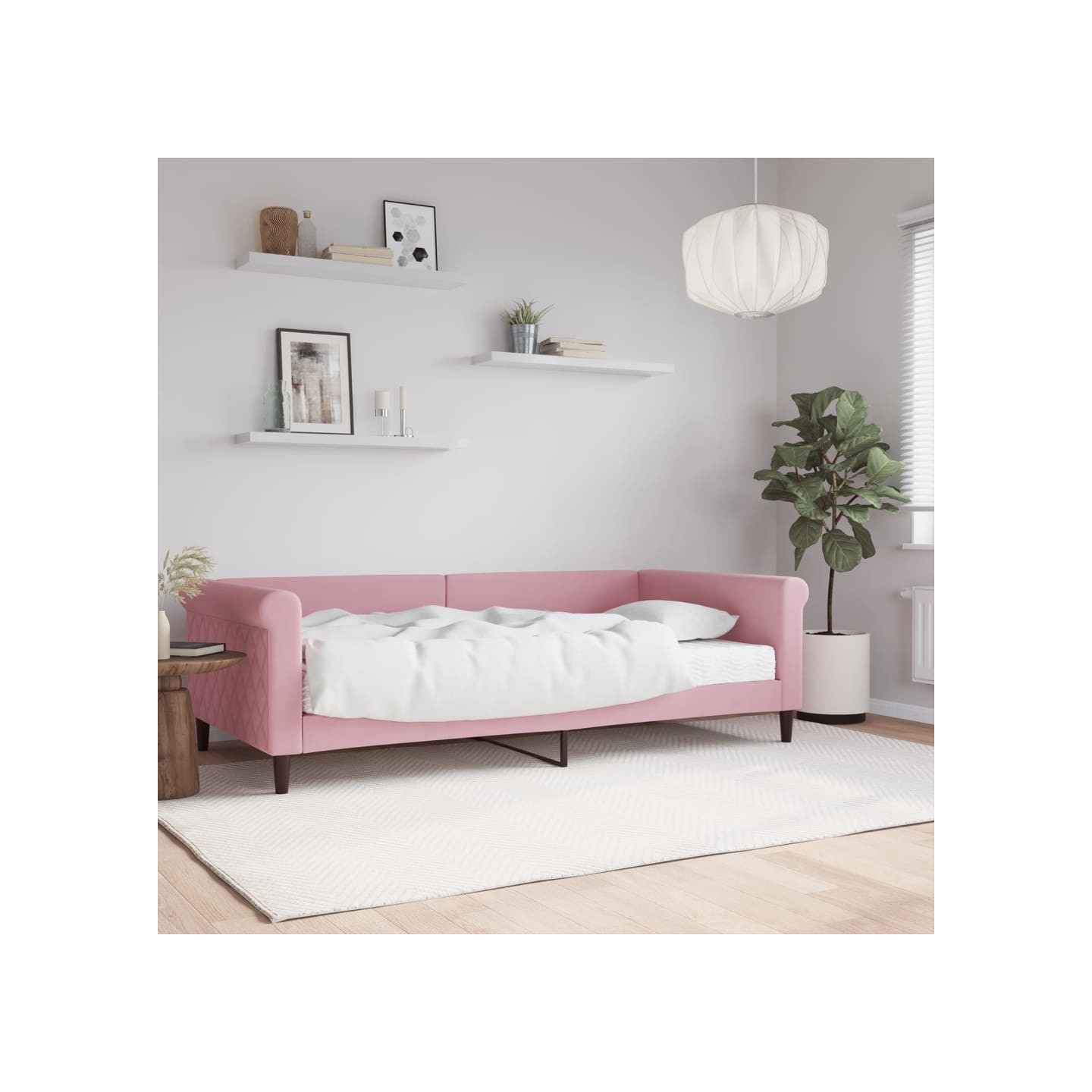 Lit de jour avec matelas rose 100x200 cm velours
