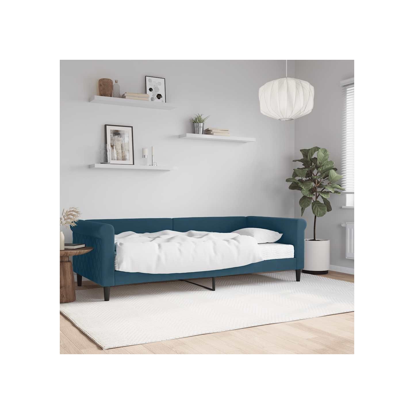 Lit de jour avec matelas bleu 90x200 cm velours