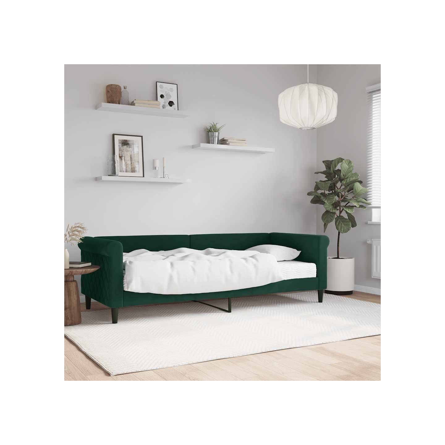 Lit de jour avec matelas vert foncé 80x200 cm velours