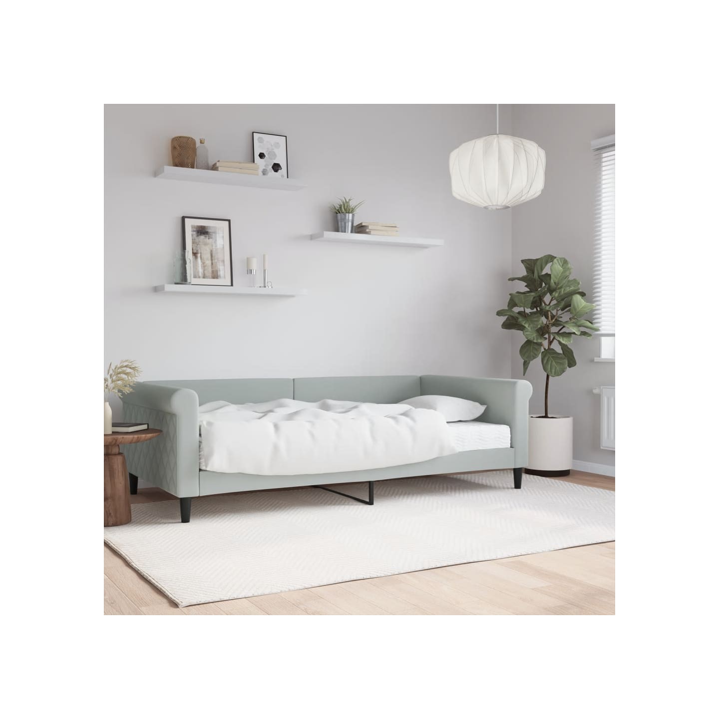 Lit de jour avec matelas gris clair 100x200 cm velours
