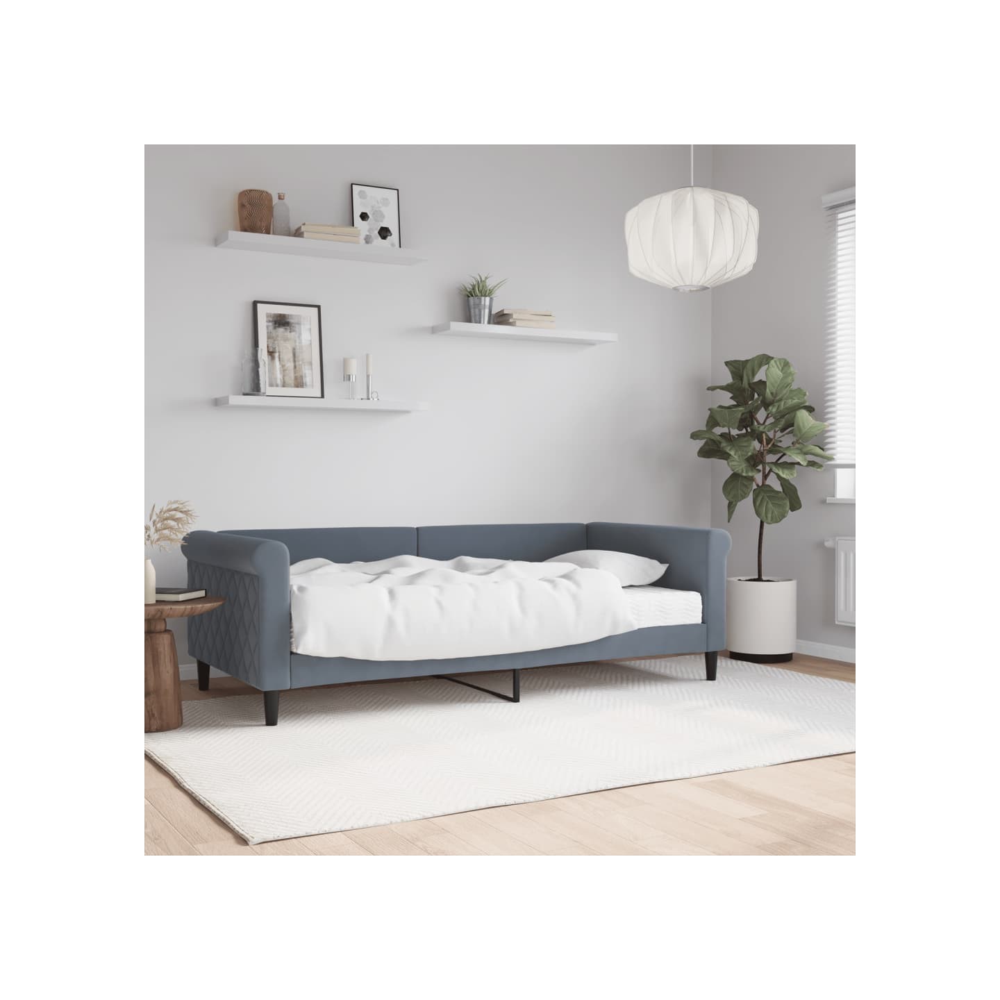 Lit de jour avec matelas gris foncé 90x190 cm velours