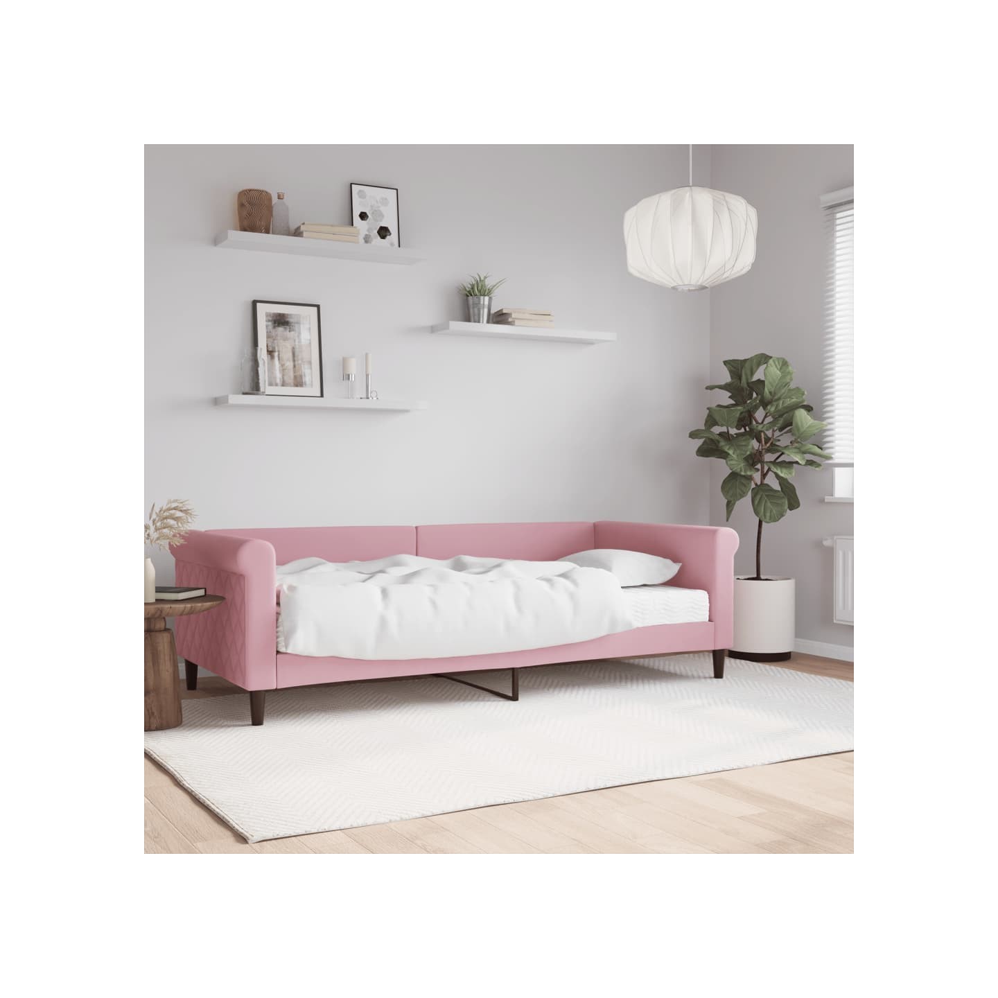 Lit de jour avec matelas rose 90x200 cm velours