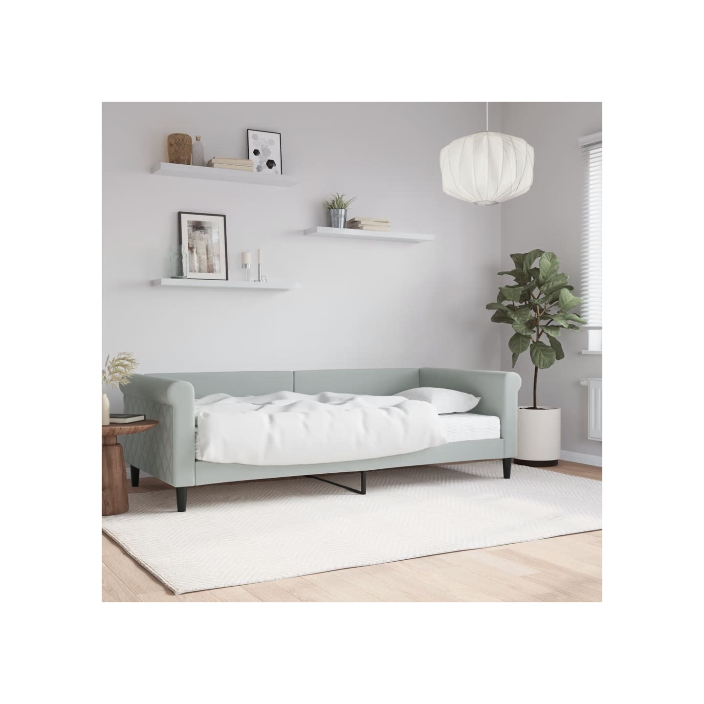 Lit de jour avec matelas gris clair 90x200 cm velours