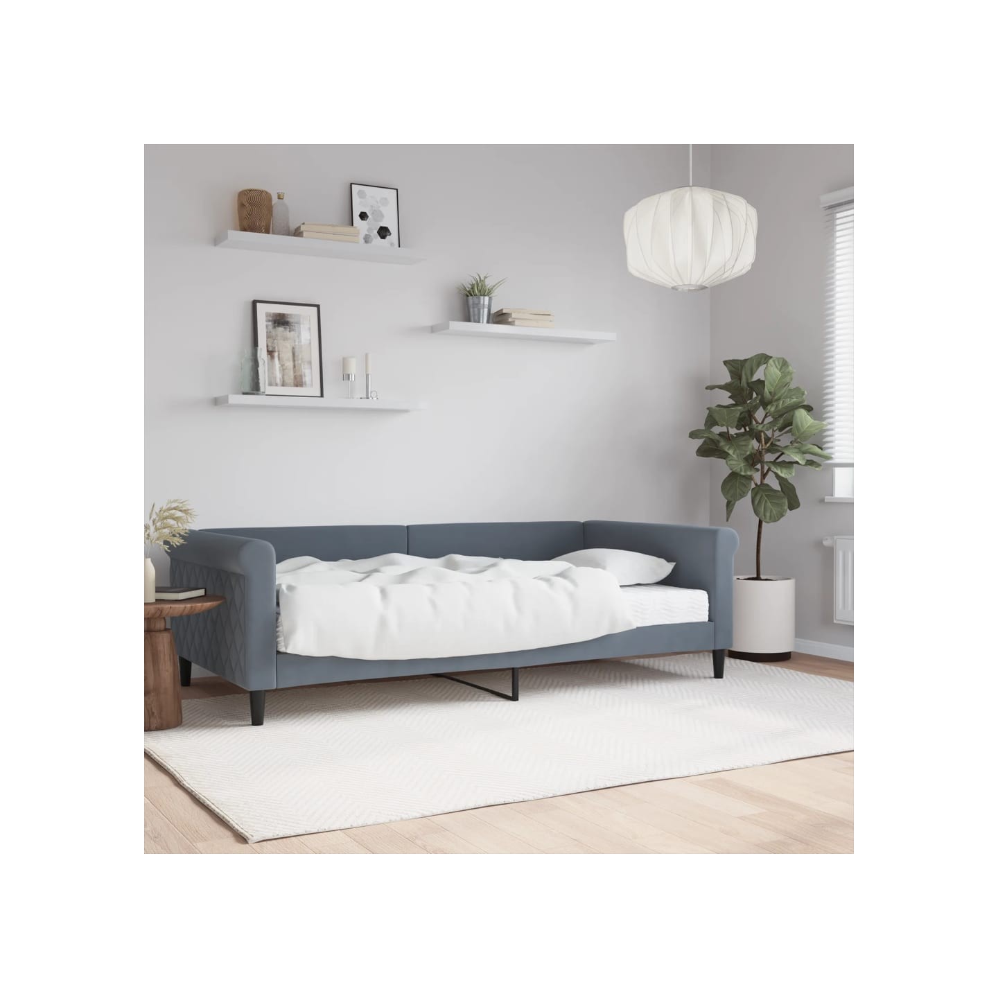 Lit de jour avec matelas gris foncé 100x200 cm velours