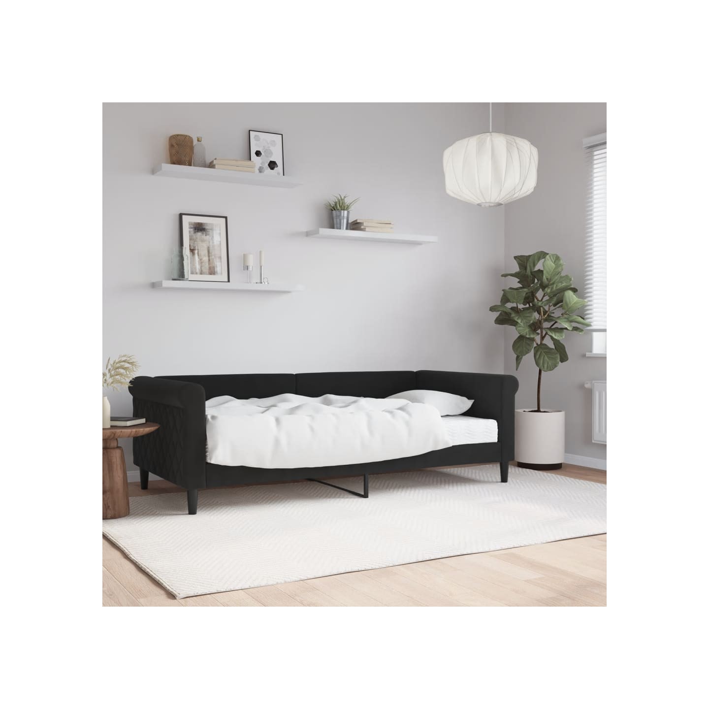 Lit de jour avec matelas noir 90x190 cm velours