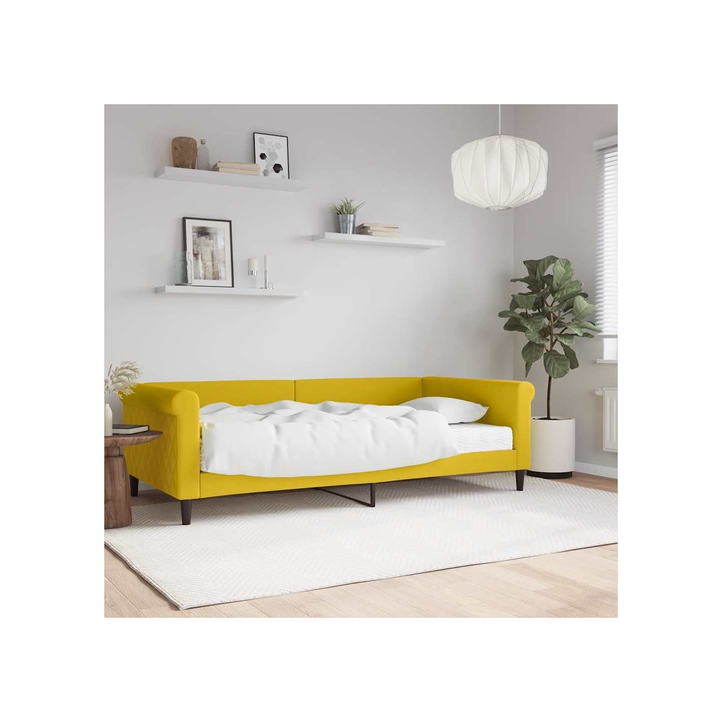 Lit de jour avec matelas jaune 100x200 cm velours