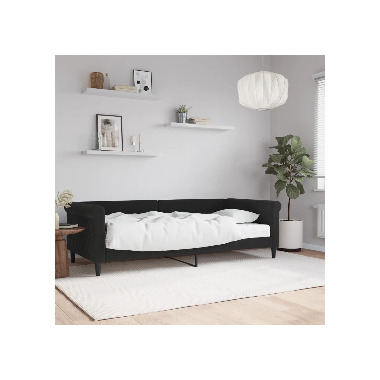 Lit de jour avec matelas noir 90x200 cm velours