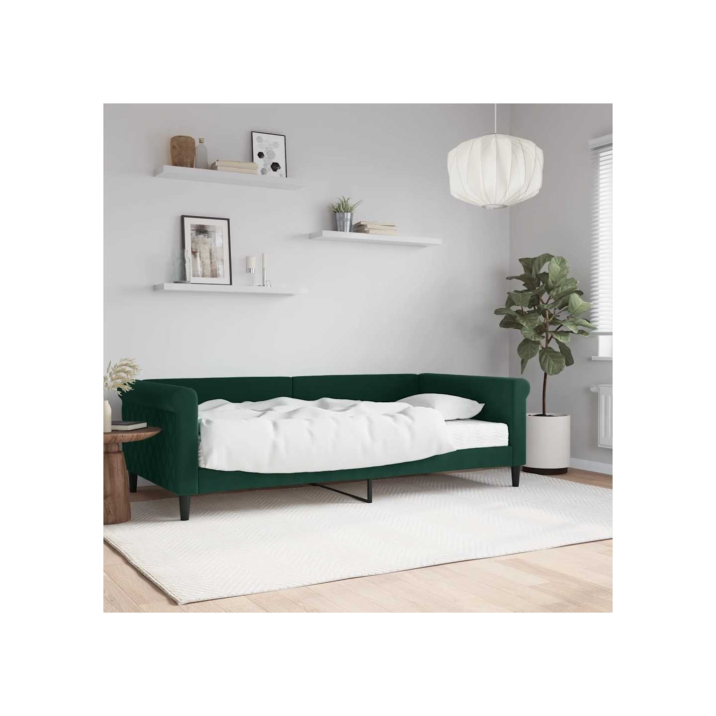Lit de jour avec matelas vert foncé 100x200 cm velours