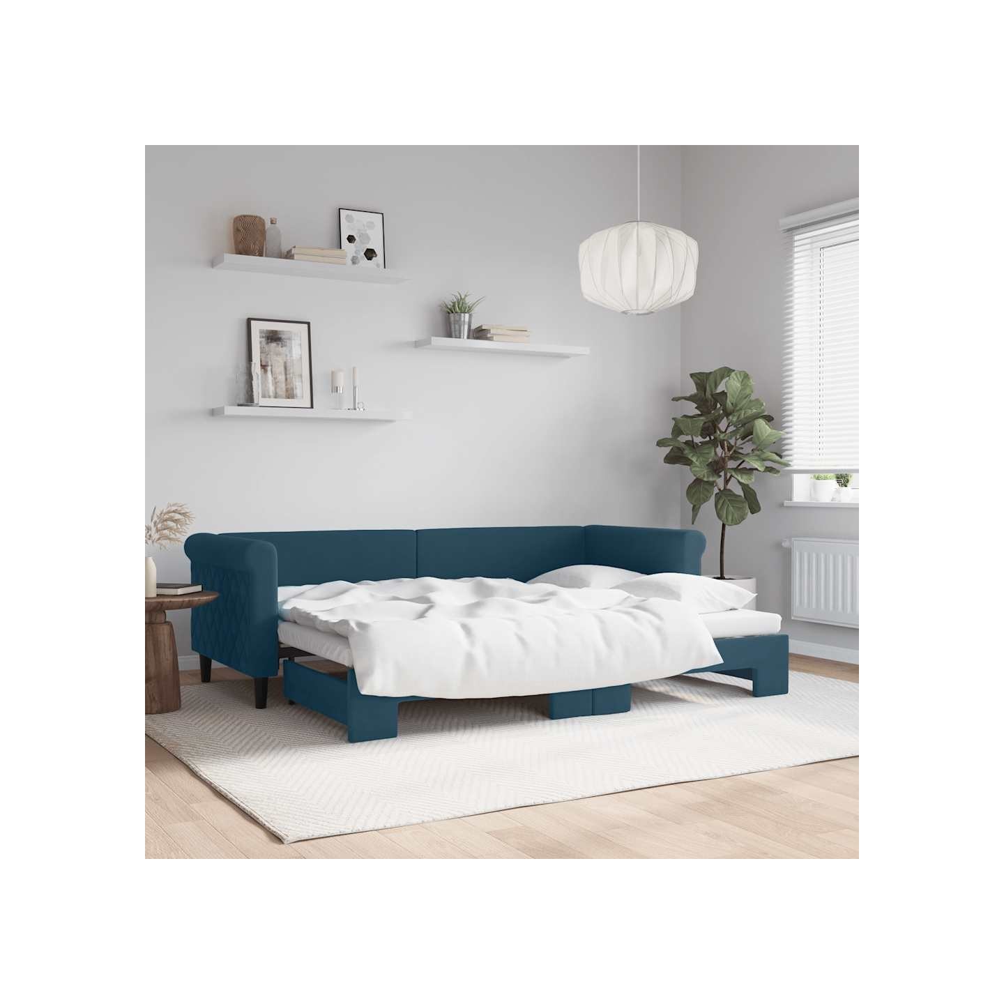 Lit de jour avec gigogne sans matelas bleu 80x200 cm