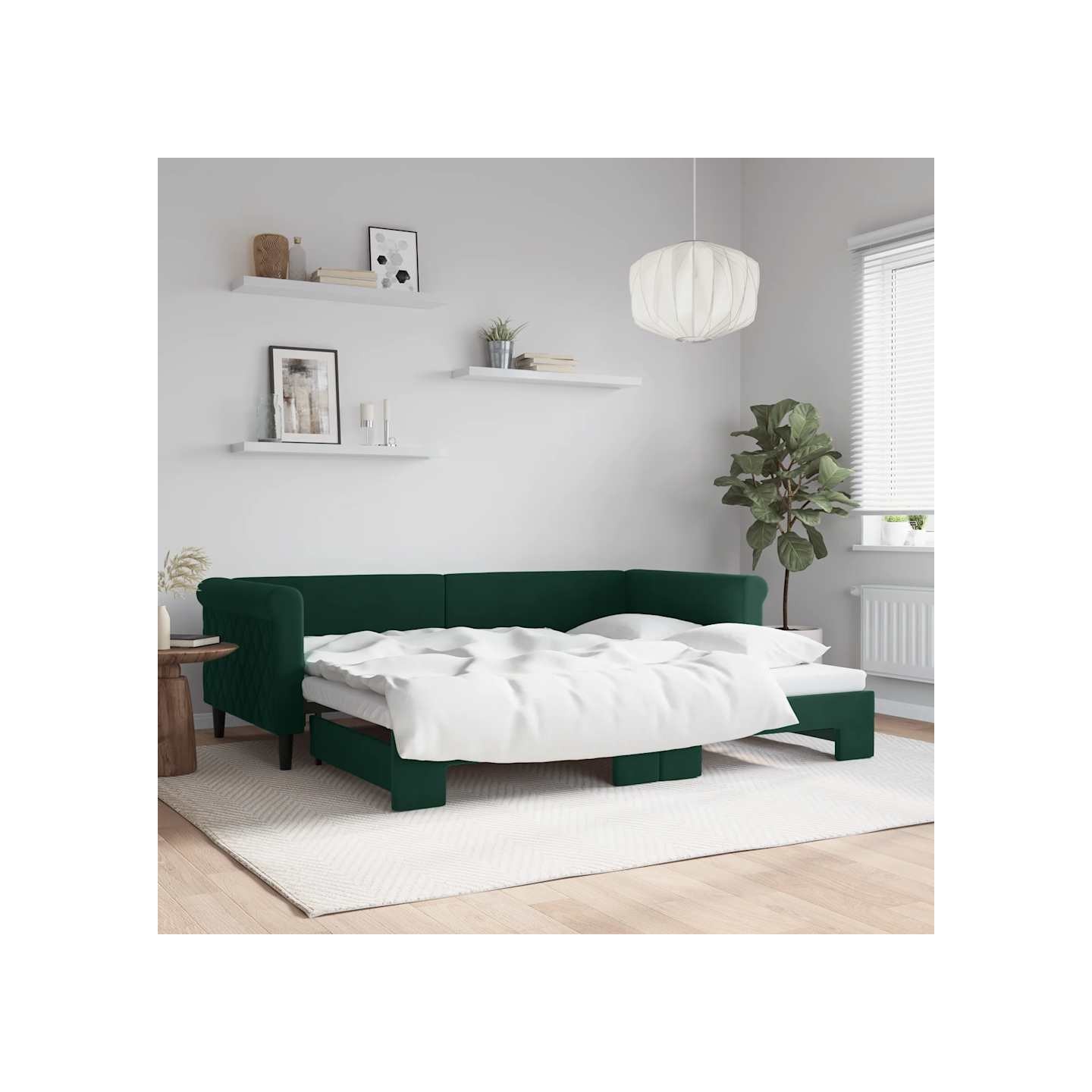 Lit de jour avec gigogne sans matelas vert foncé 90x200 cm