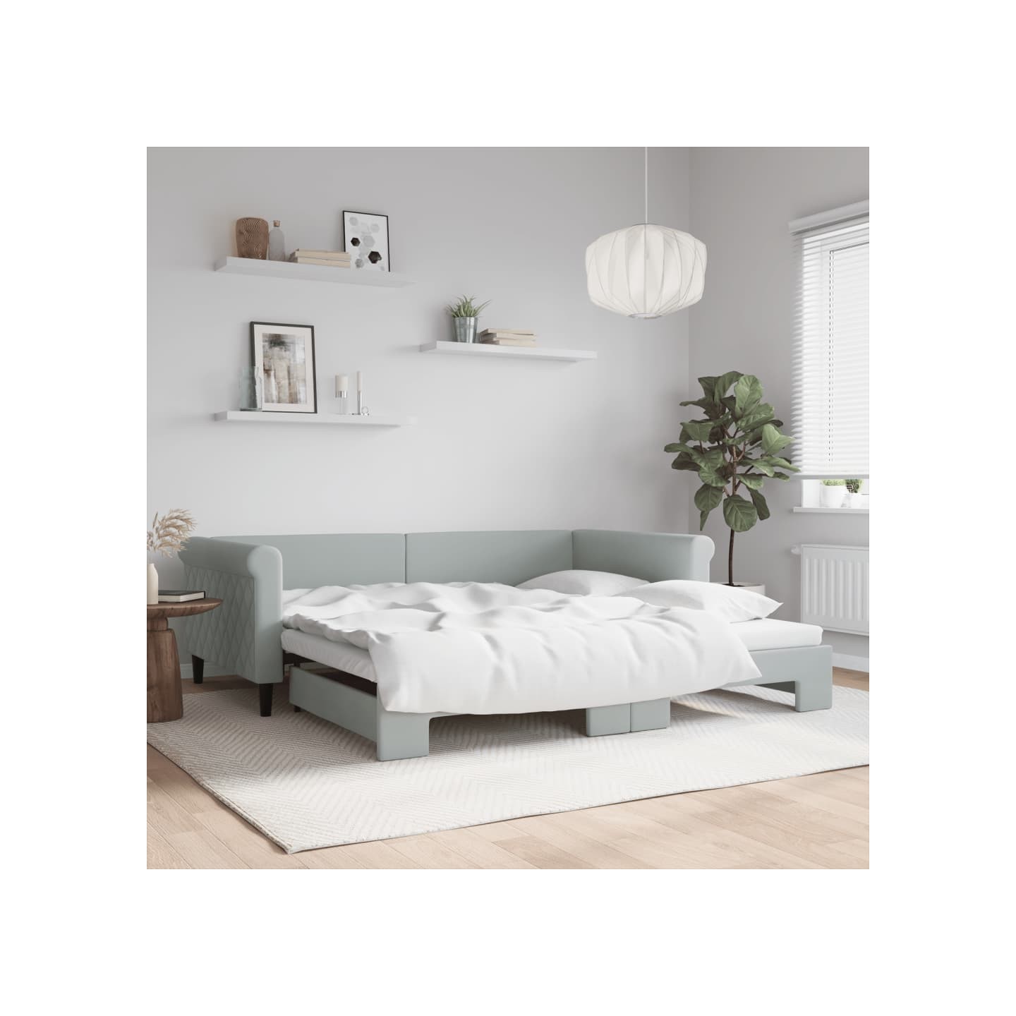 Lit de jour avec gigogne sans matelas gris clair 100x200 cm