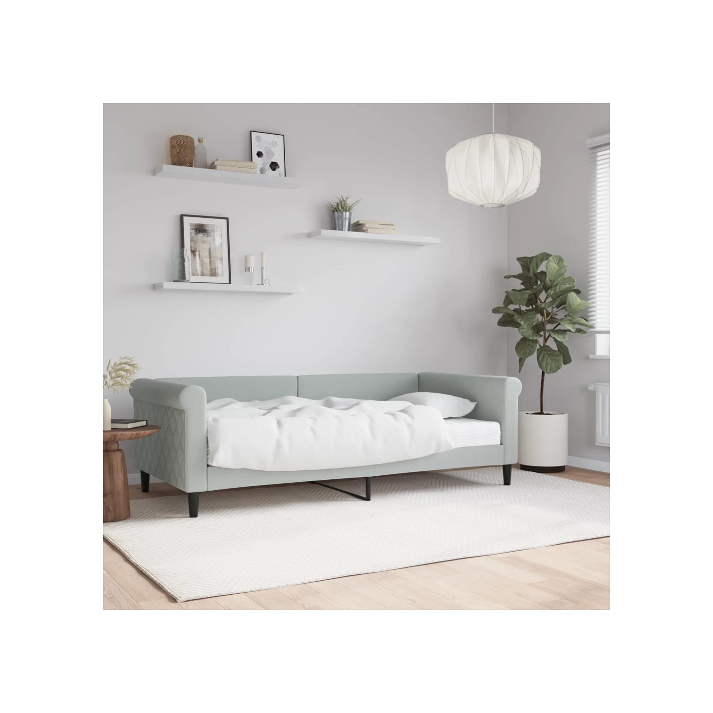 Lit de jour avec matelas gris clair 90x190 cm velours