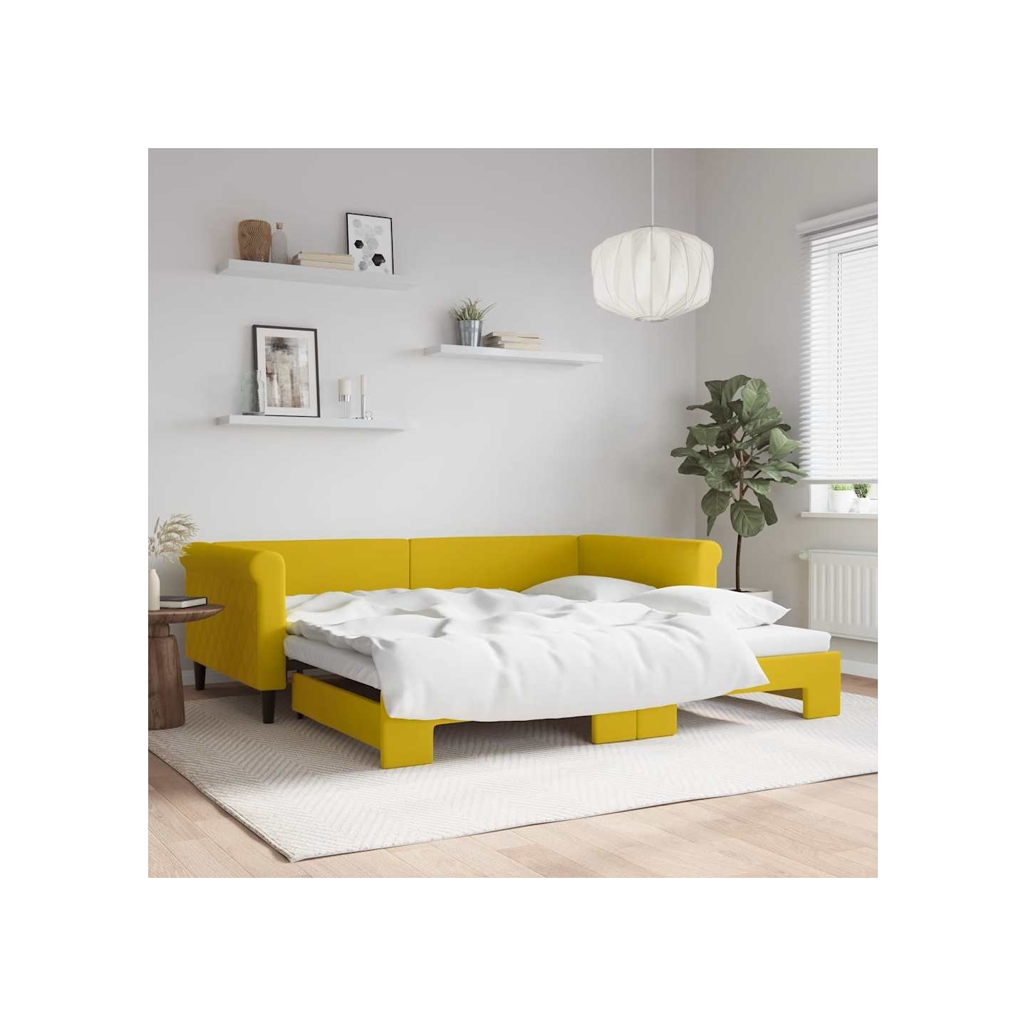 Lit de jour avec lit gigogne jaune 100x200 cm velours