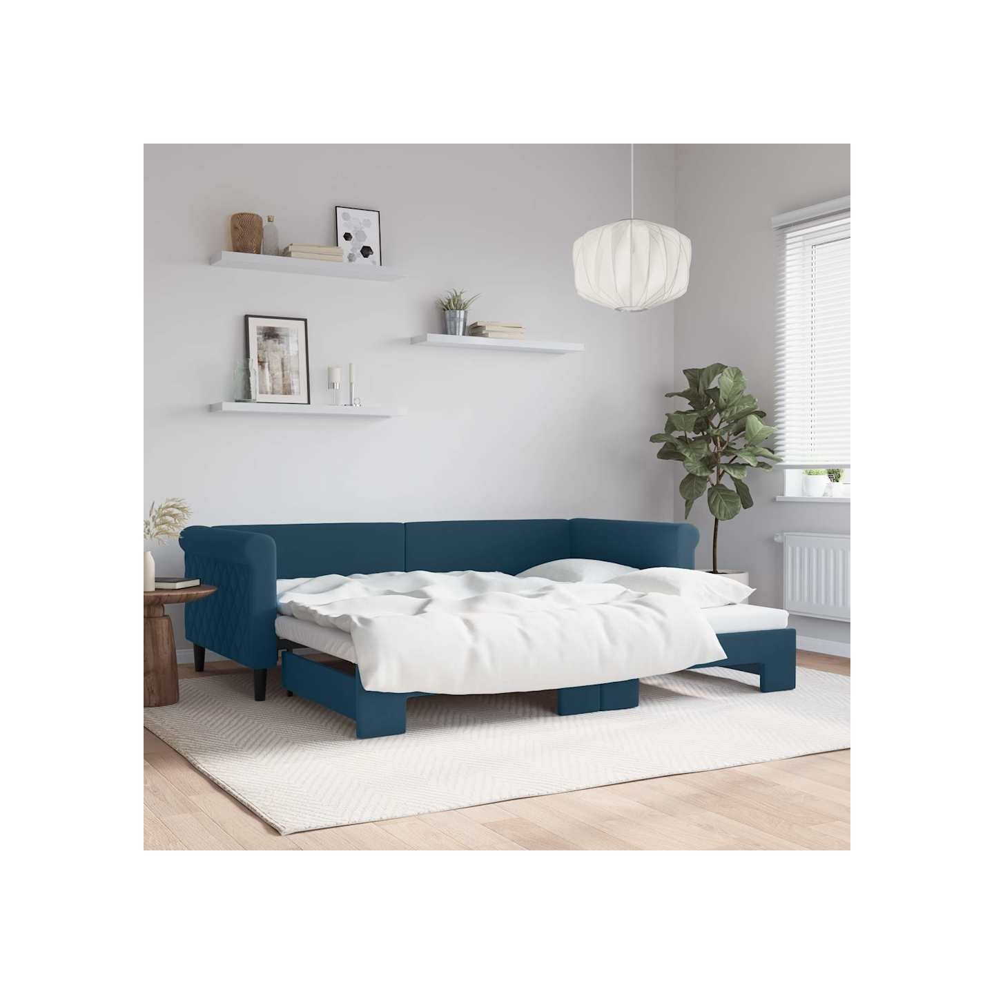 Lit de jour avec gigogne sans matelas bleu 90x200 cm