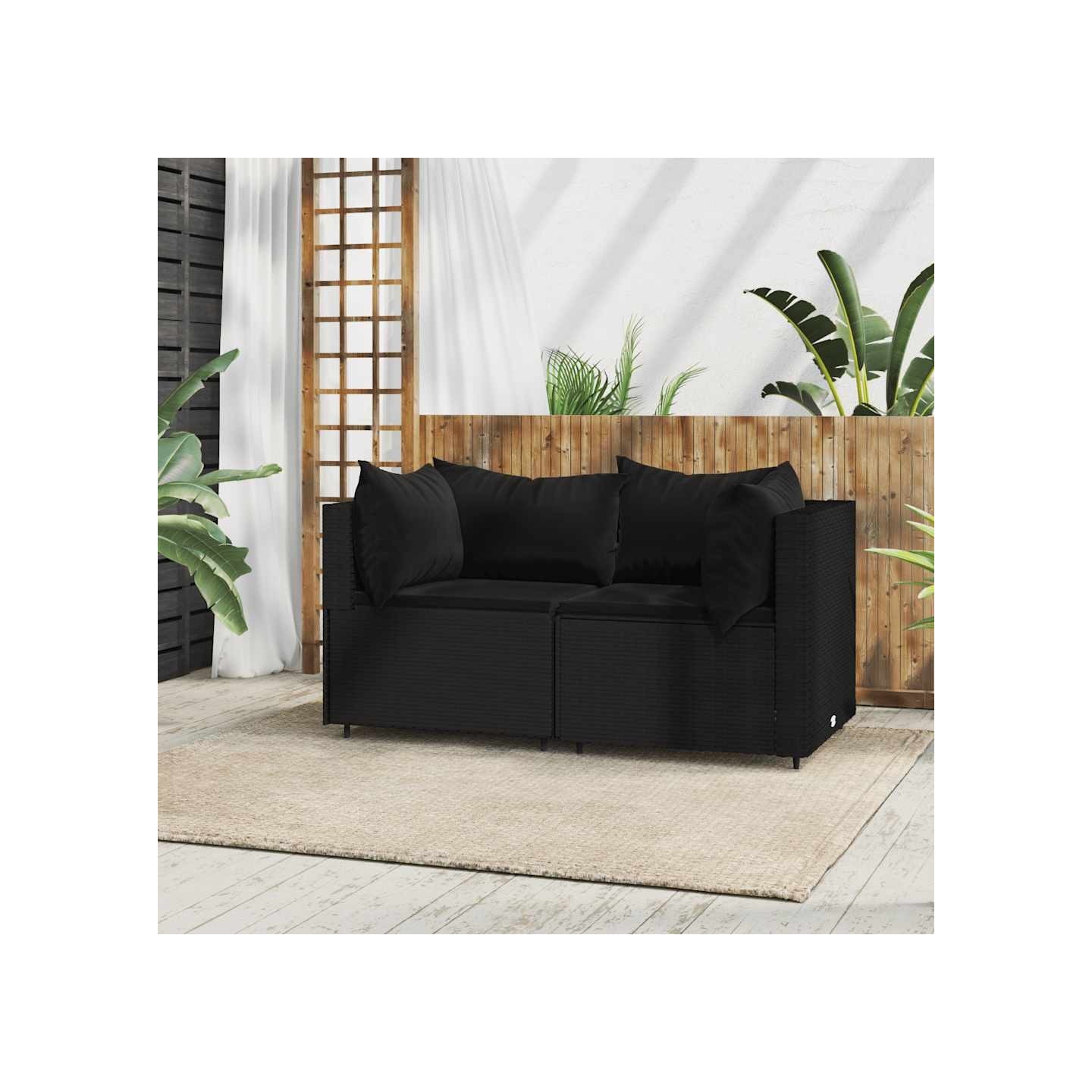 Canapés d'angle de jardin et coussins 2pcs Noir Résine tressée