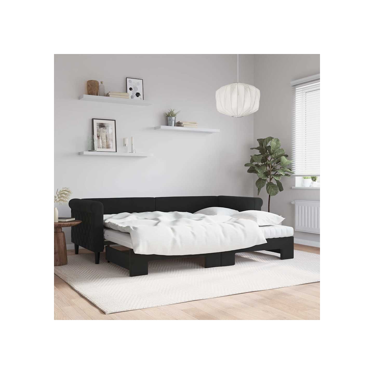 Lit de jour avec lit gigogne et matelas noir 80x200 cm velours