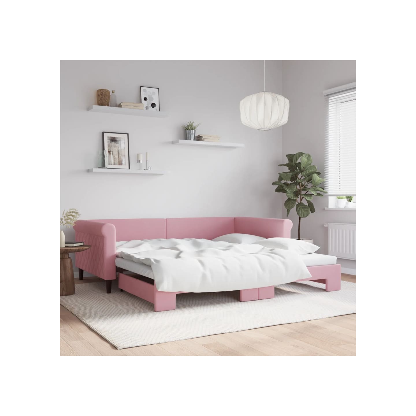 Lit de jour avec lit gigogne rose 100x200 cm velours