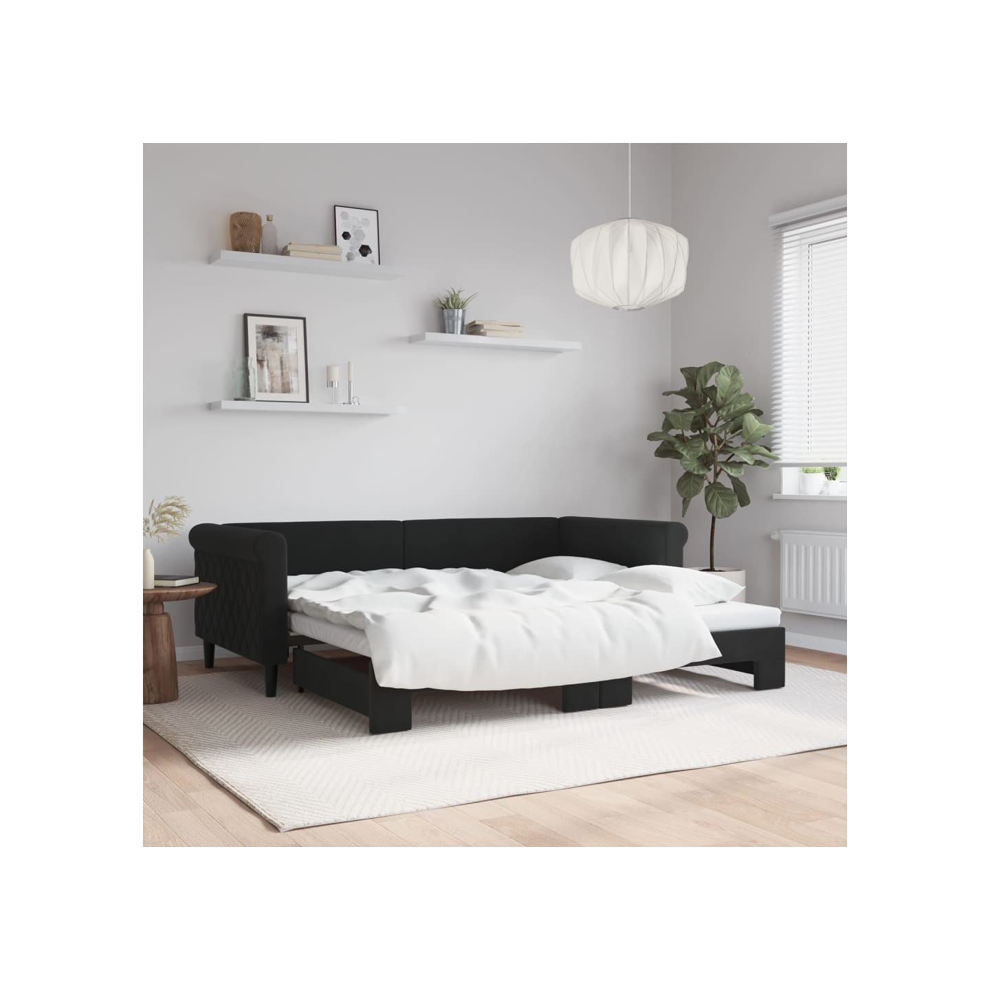 Lit de jour avec lit gigogne noir 90x190 cm velours
