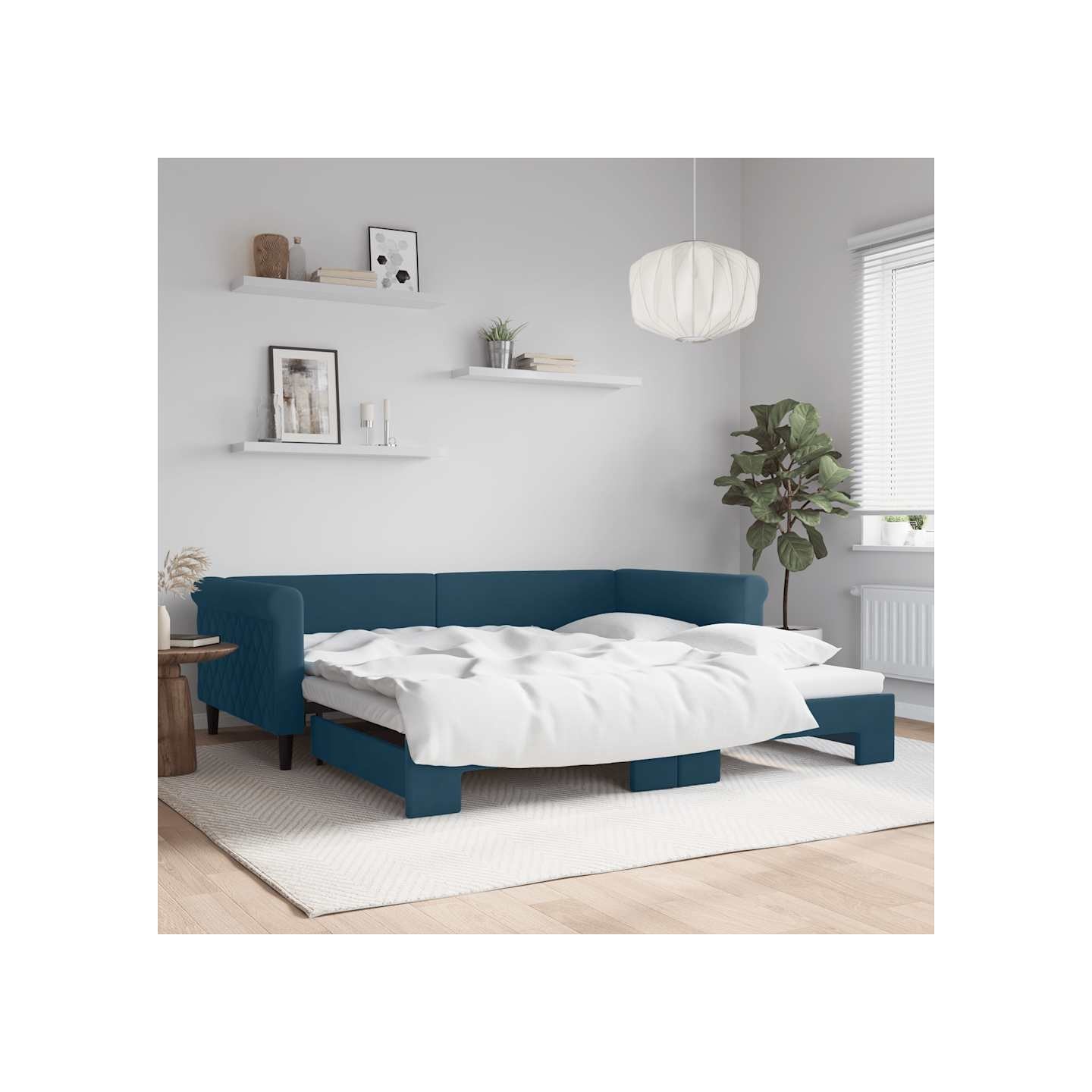 Lit de jour avec gigogne sans matelas bleu 100x200 cm