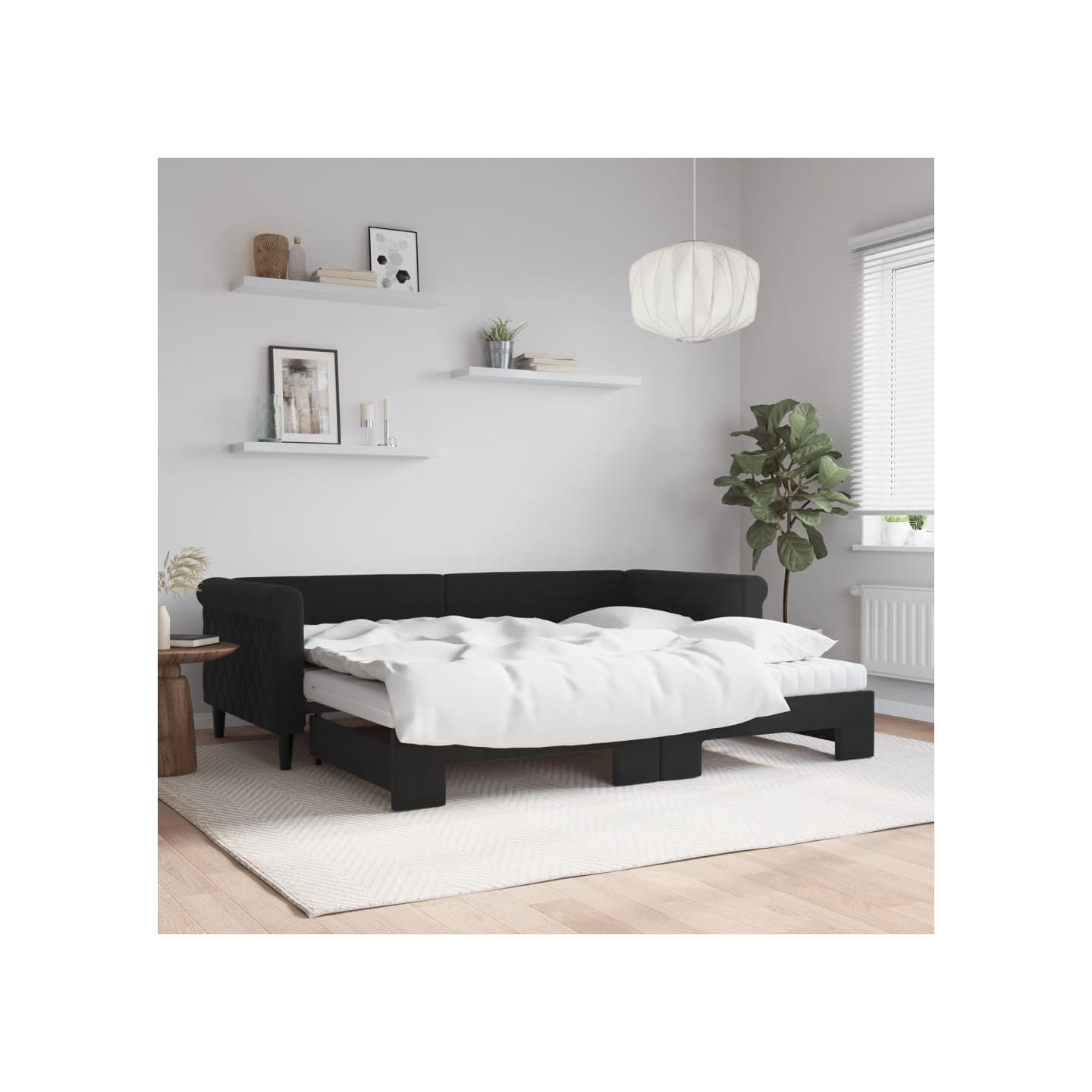 Lit de jour avec gigogne et matelas noir 90x200 cm velours
